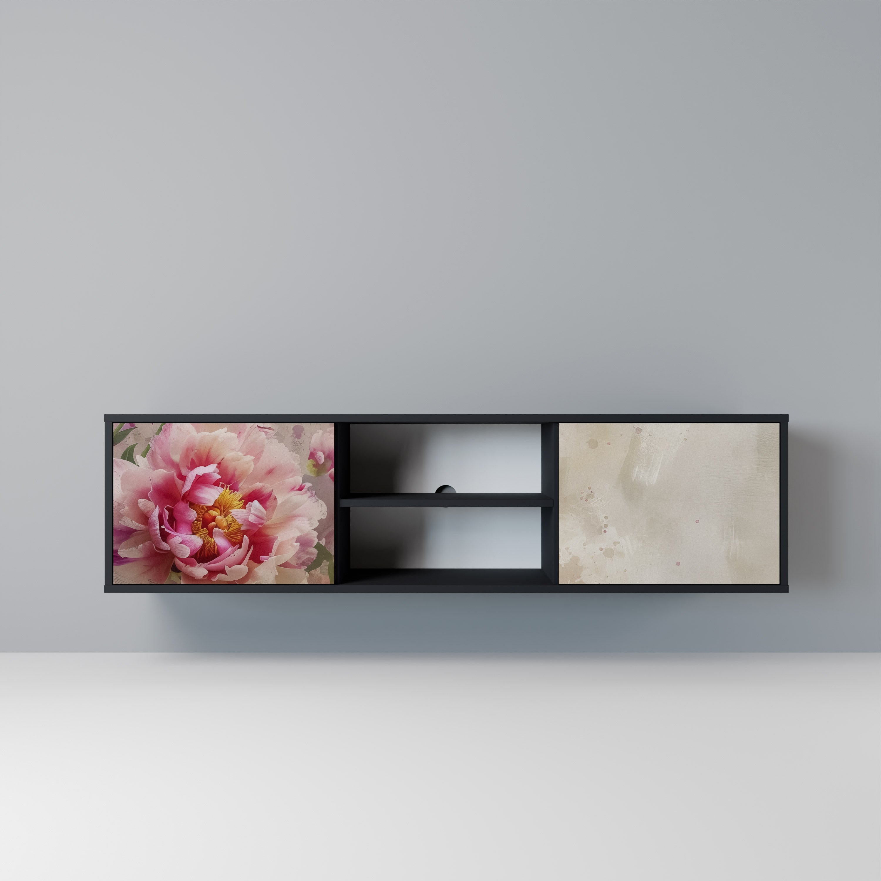 Mueble de TV de 2 puertas PEONY WHISPER con acabado negro
