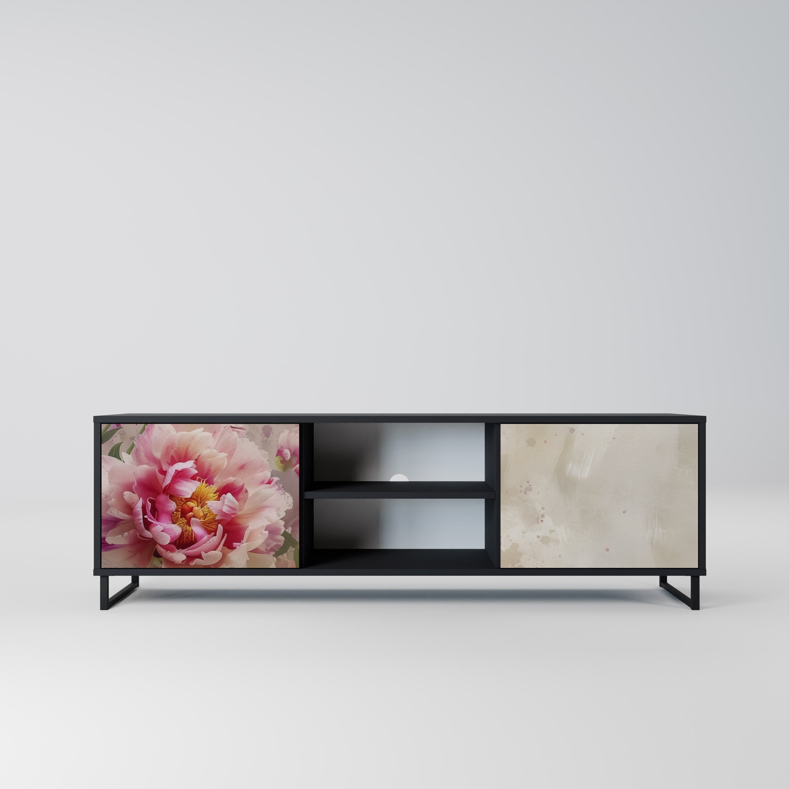 Mueble de TV de 2 puertas PEONY WHISPER con acabado negro