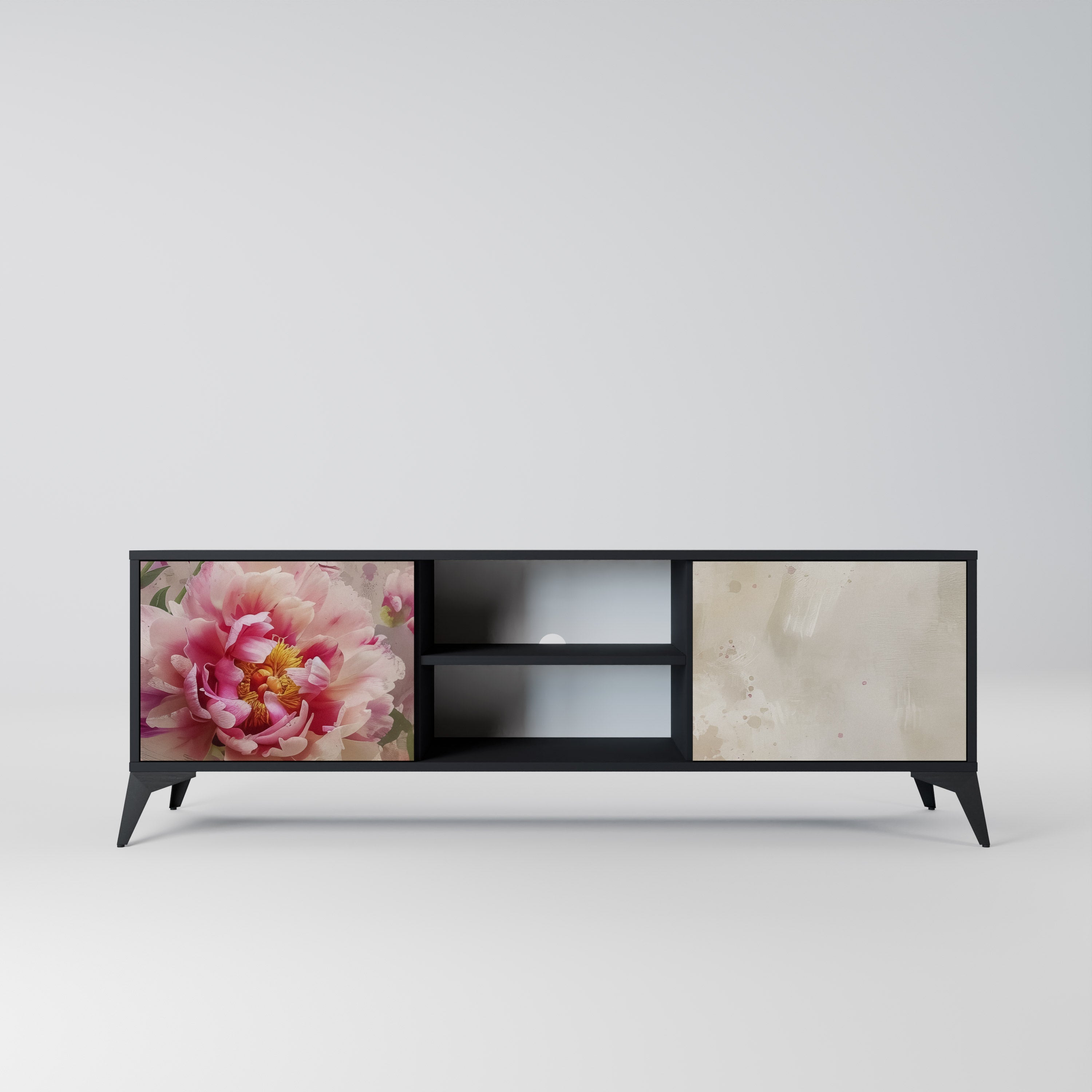 Mueble de TV de 2 puertas PEONY WHISPER con acabado negro