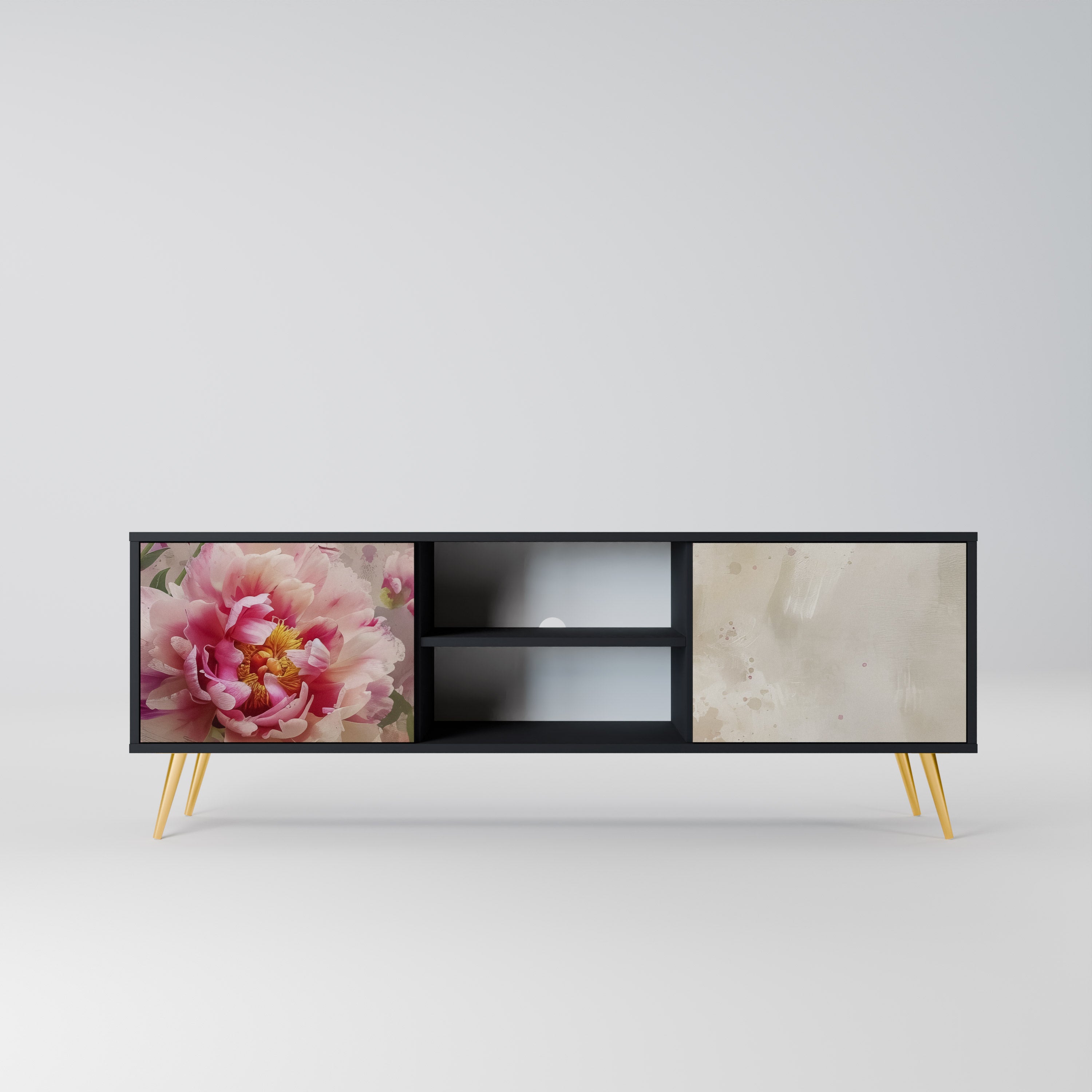 Mueble de TV de 2 puertas PEONY WHISPER con acabado negro