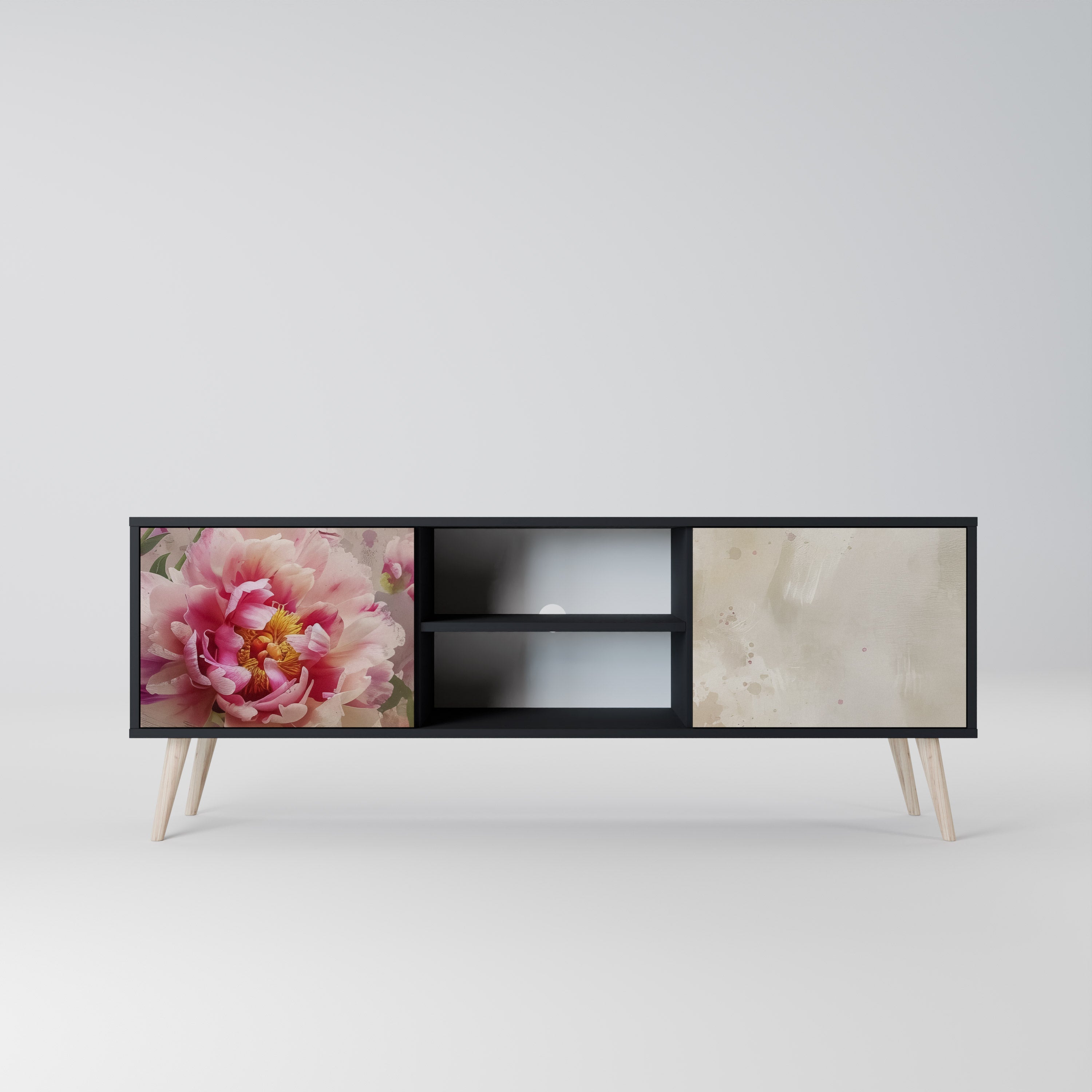 Mueble de TV de 2 puertas PEONY WHISPER con acabado negro