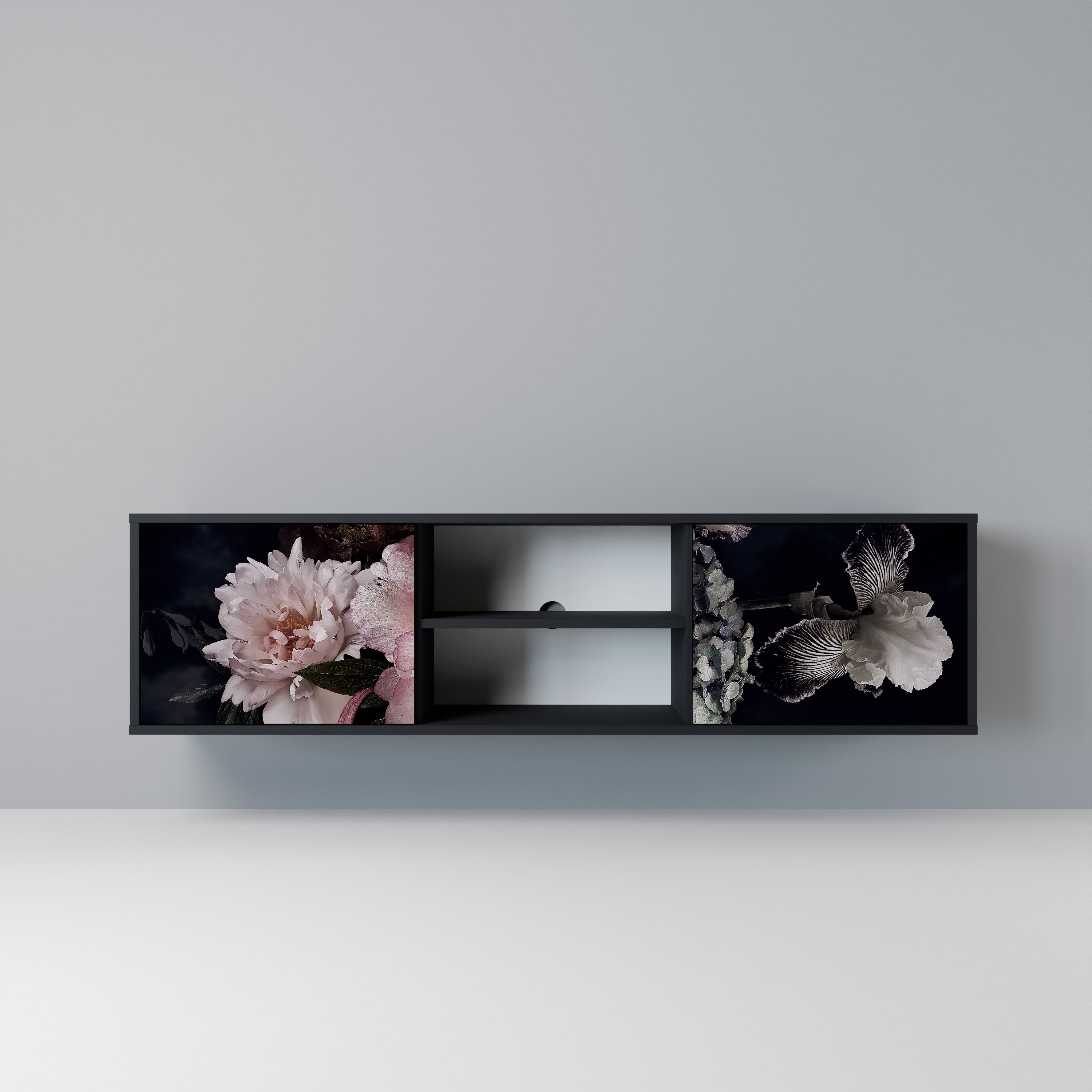 Mueble de TV de 2 puertas PURE BLOSSOM con acabado negro