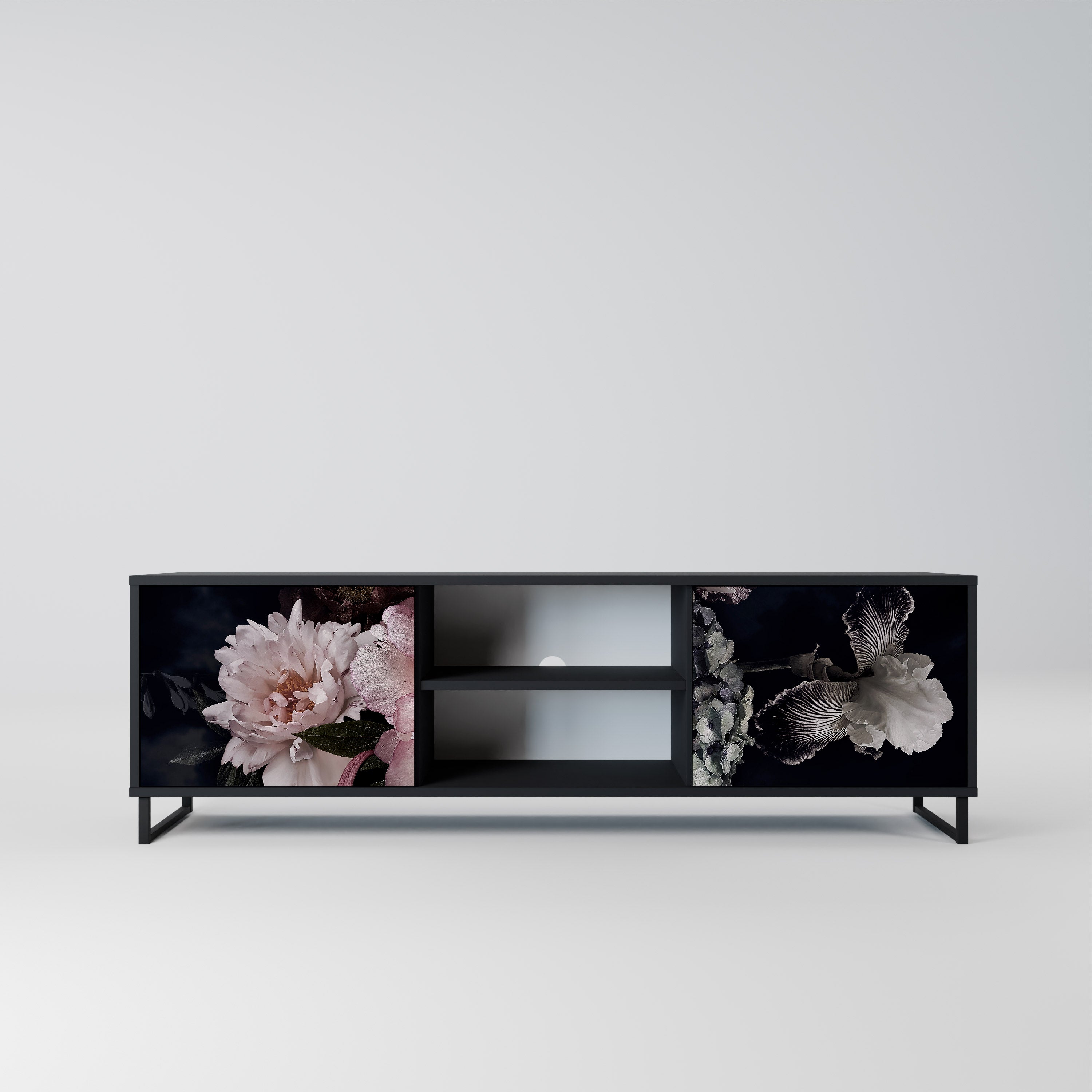 Mueble de TV de 2 puertas PURE BLOSSOM con acabado negro