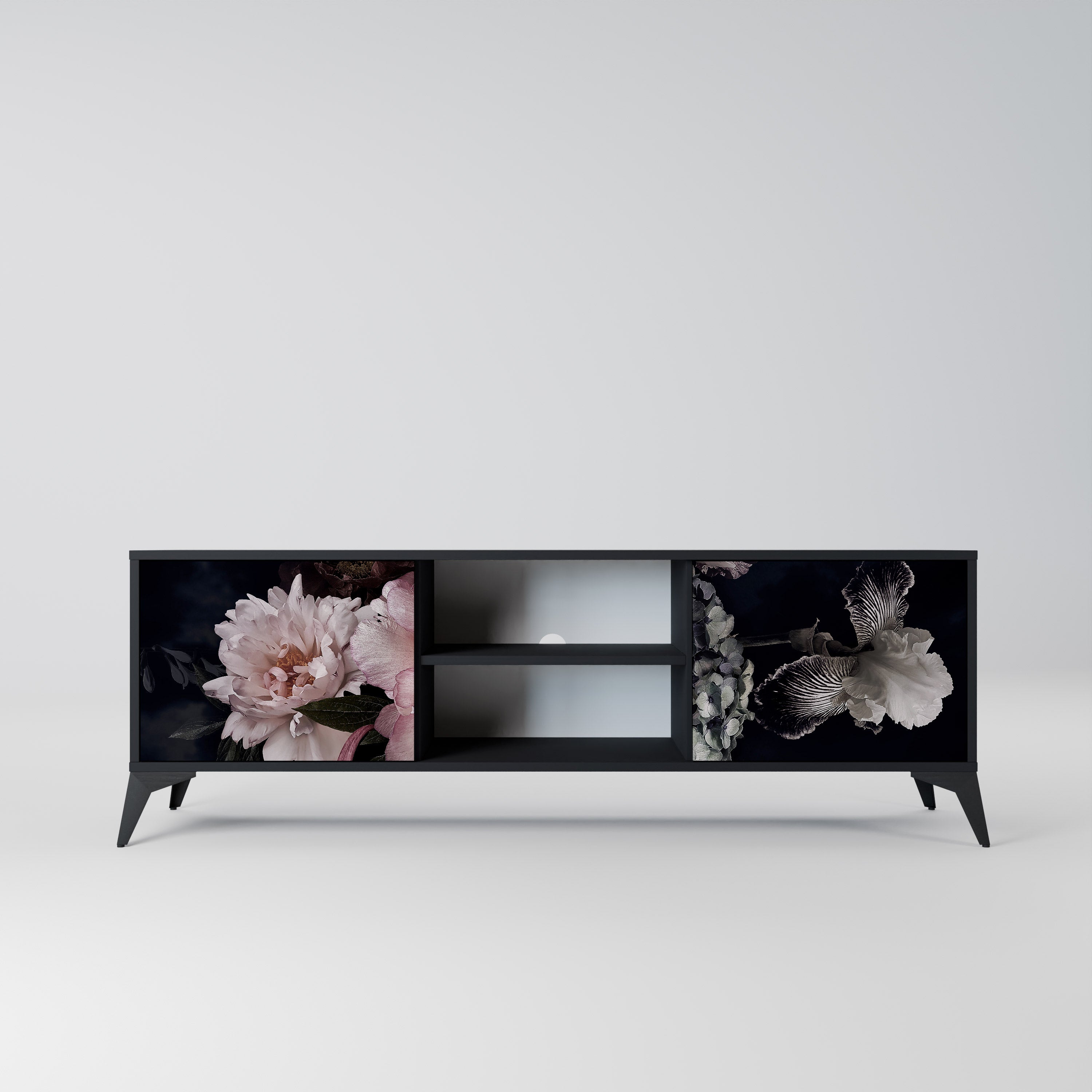 Mueble de TV de 2 puertas PURE BLOSSOM con acabado negro