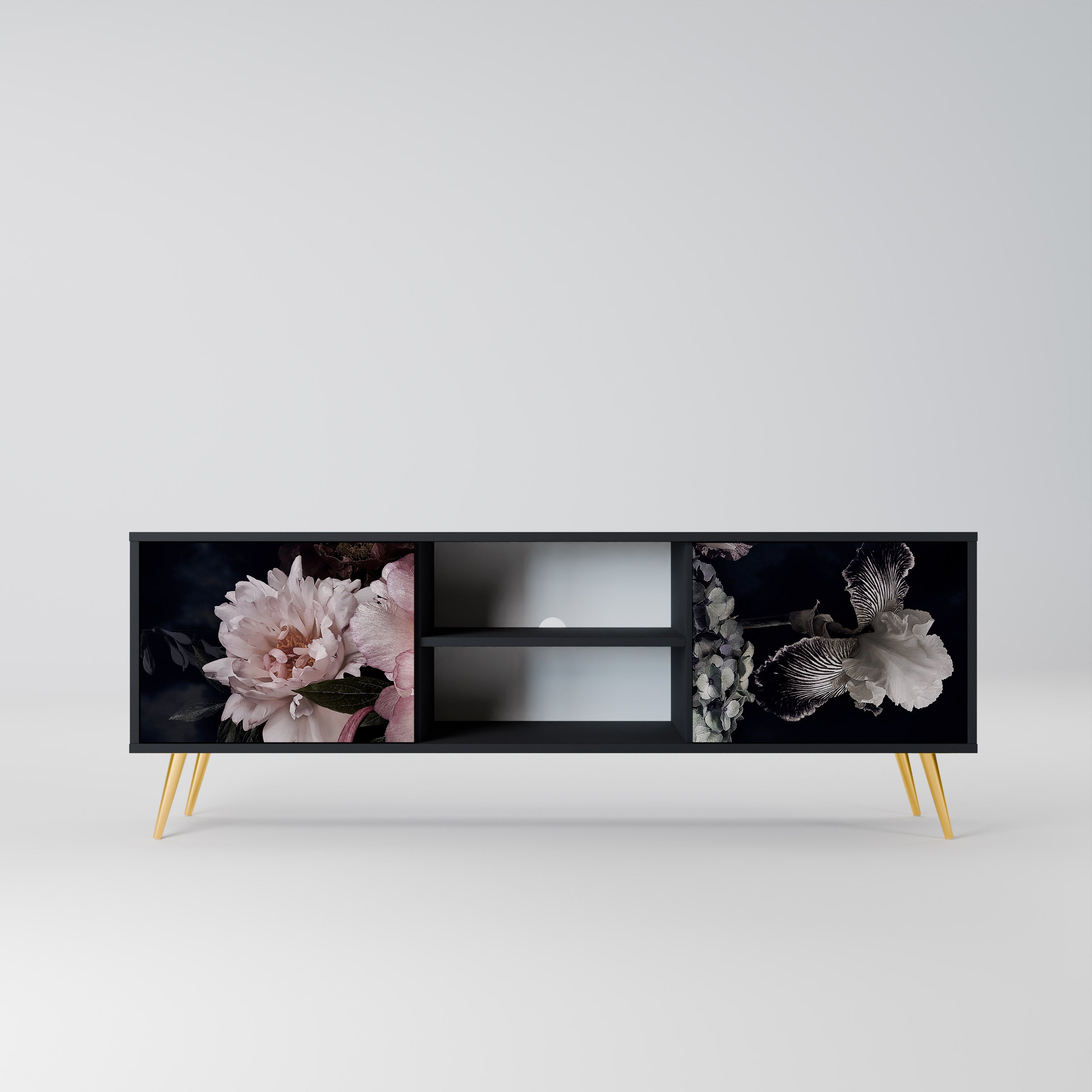 Mueble de TV de 2 puertas PURE BLOSSOM con acabado negro
