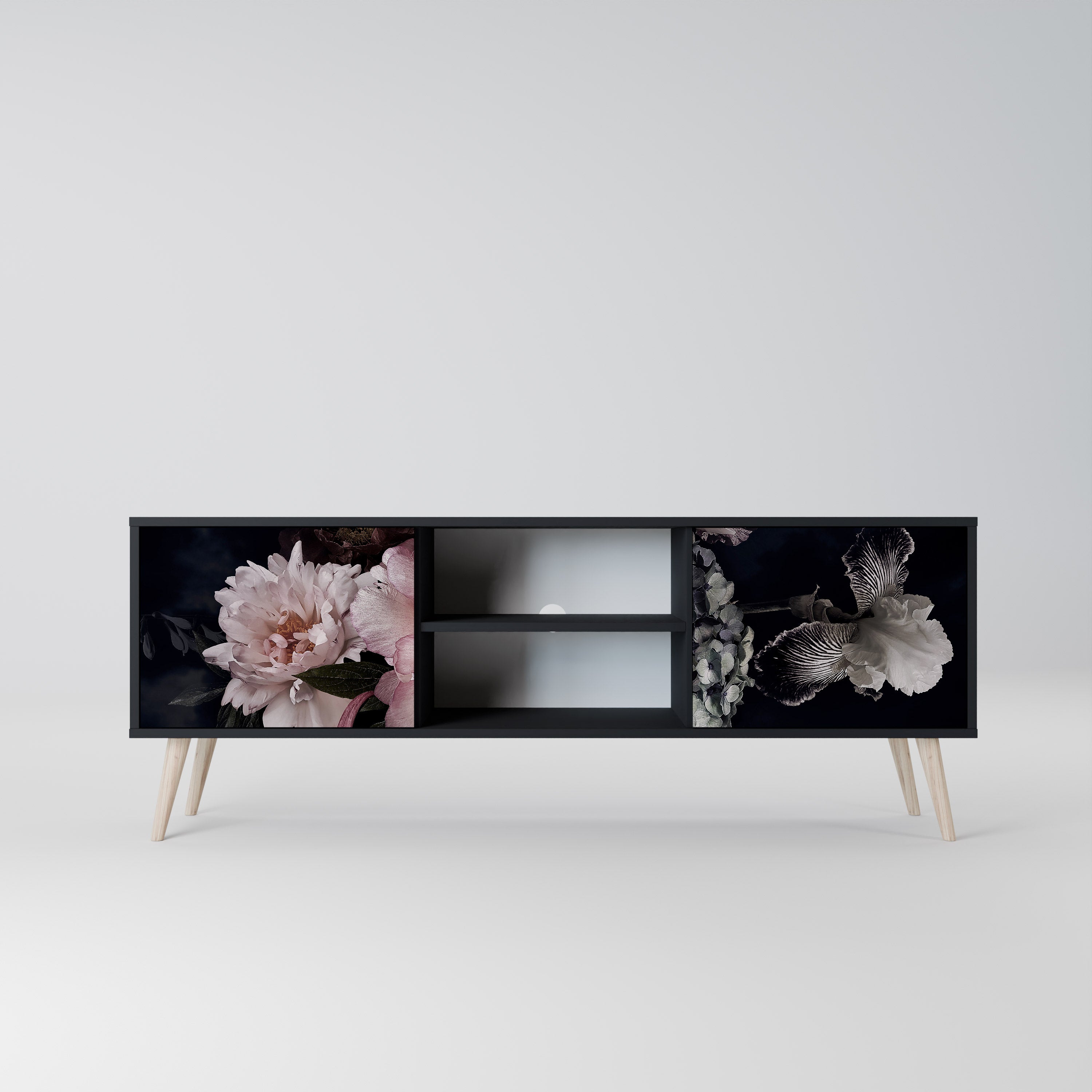 Mueble de TV de 2 puertas PURE BLOSSOM con acabado negro