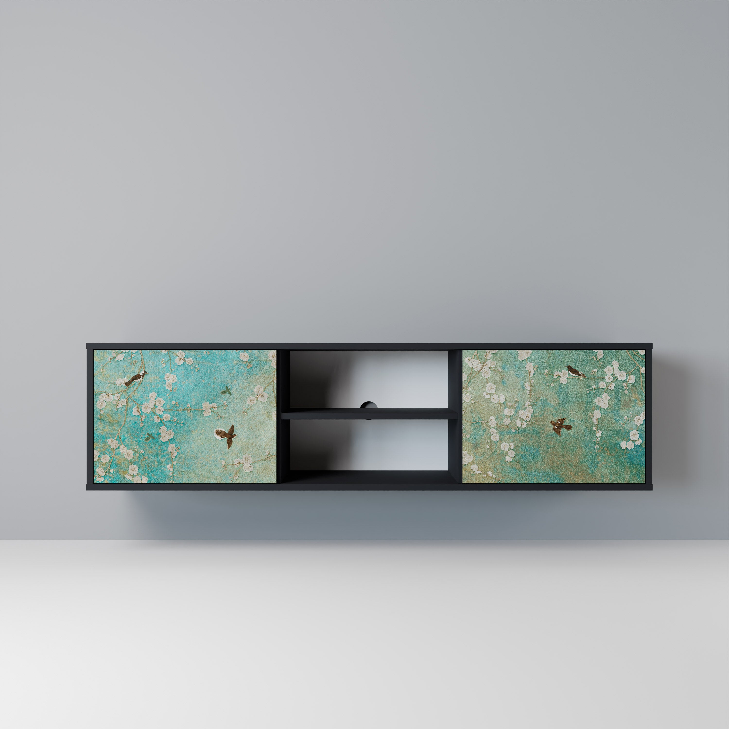 Mueble de TV de 2 puertas BLOOMING CHARM en acabado negro