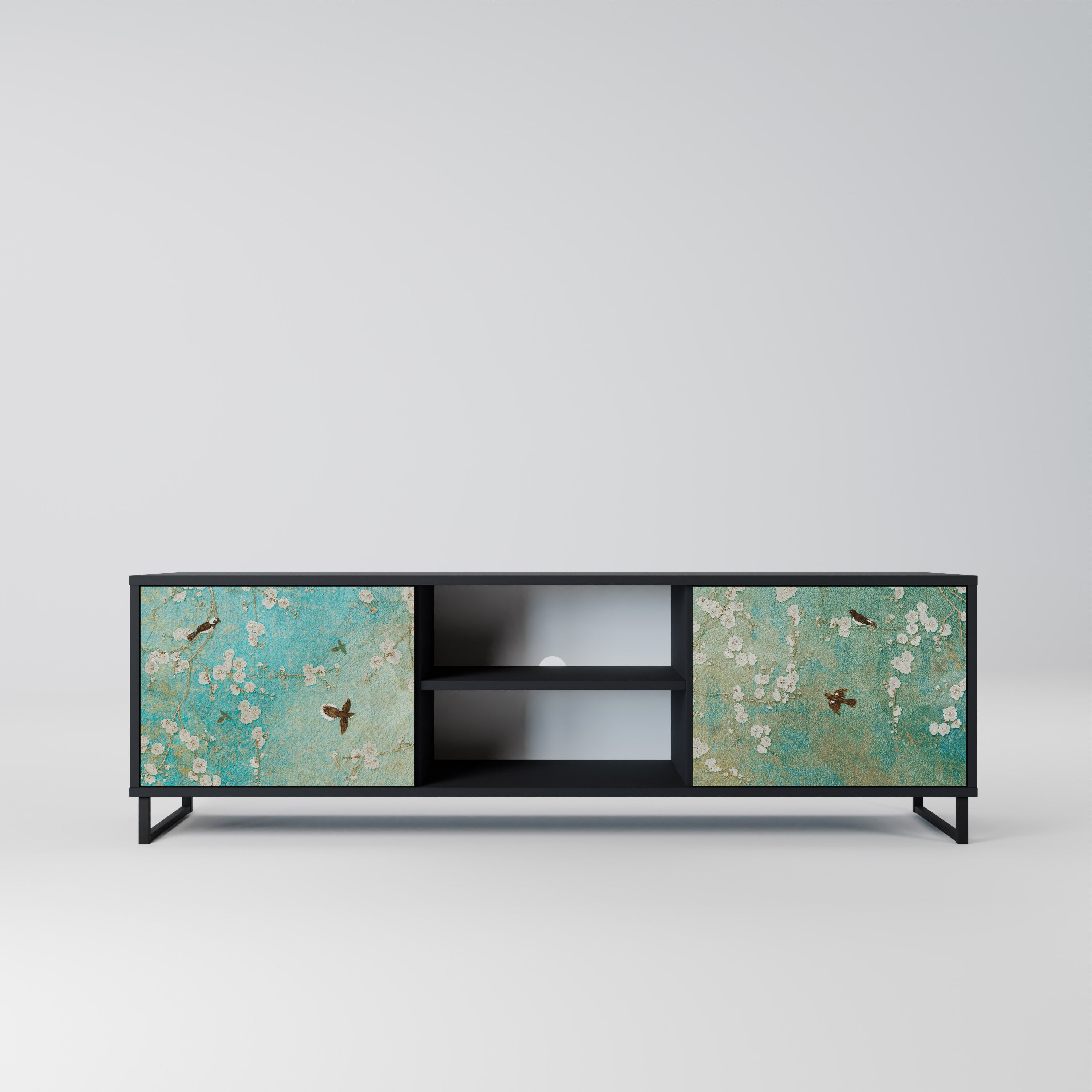 Mueble de TV de 2 puertas BLOOMING CHARM en acabado negro