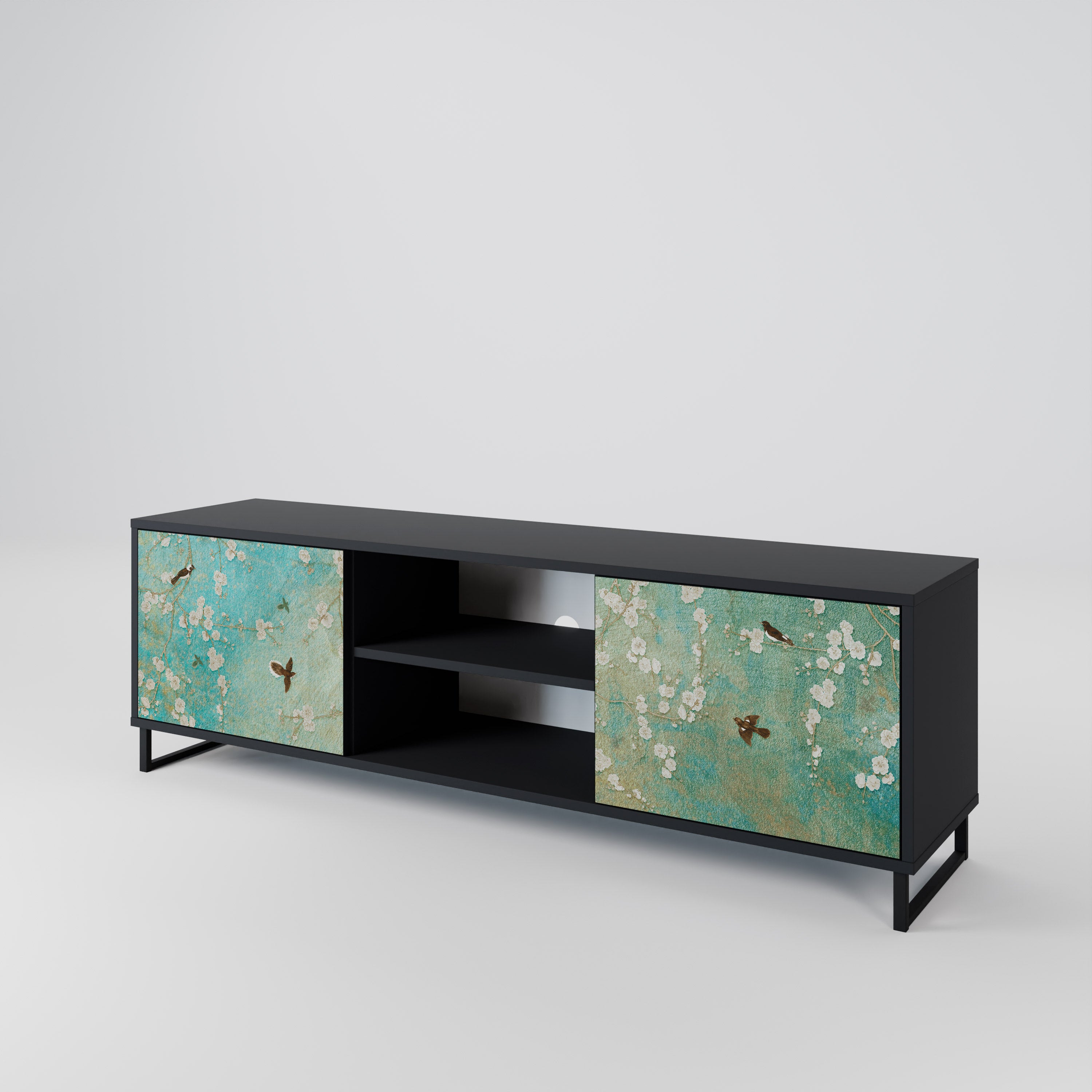 Mueble de TV de 2 puertas BLOOMING CHARM en acabado negro
