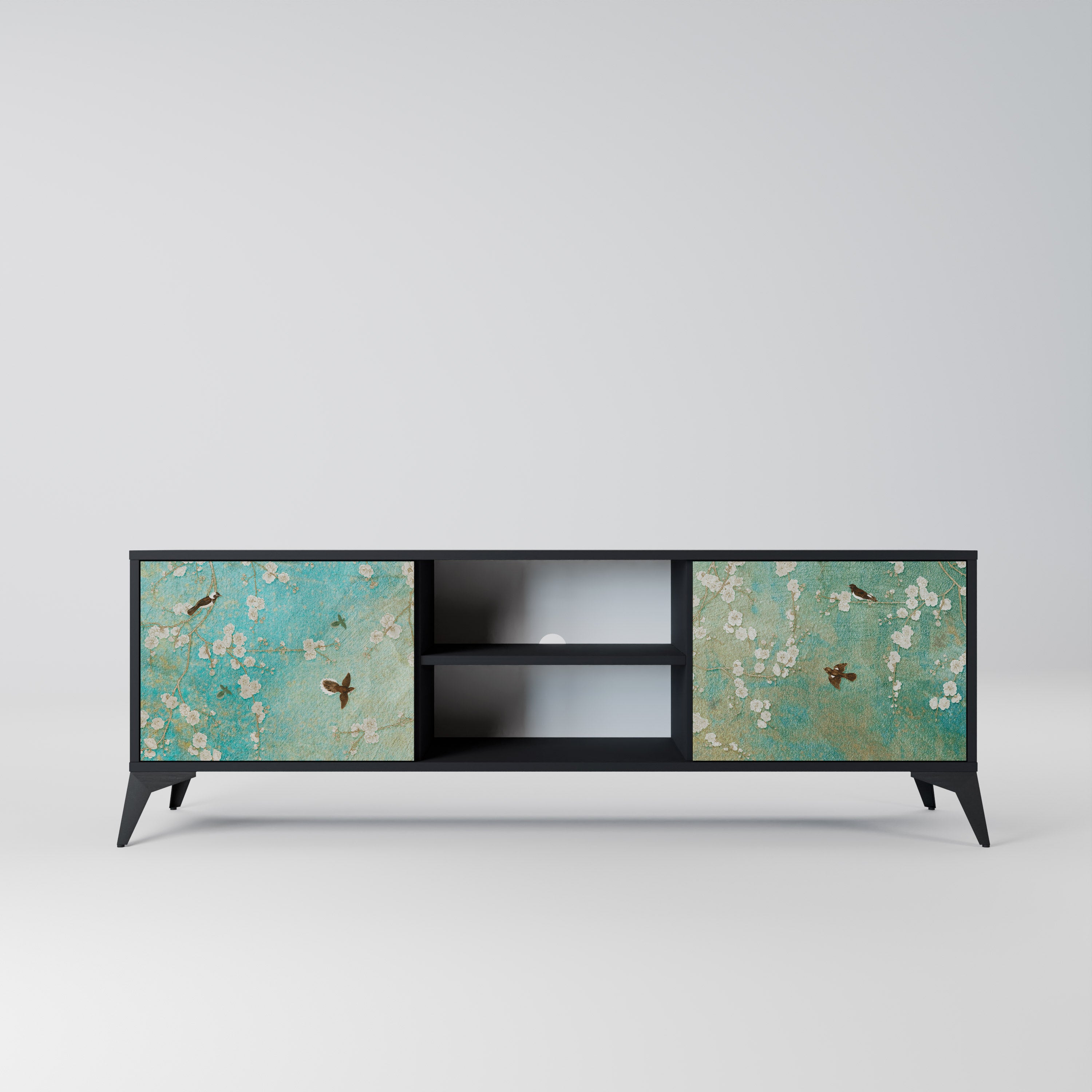 Mueble de TV de 2 puertas BLOOMING CHARM en acabado negro