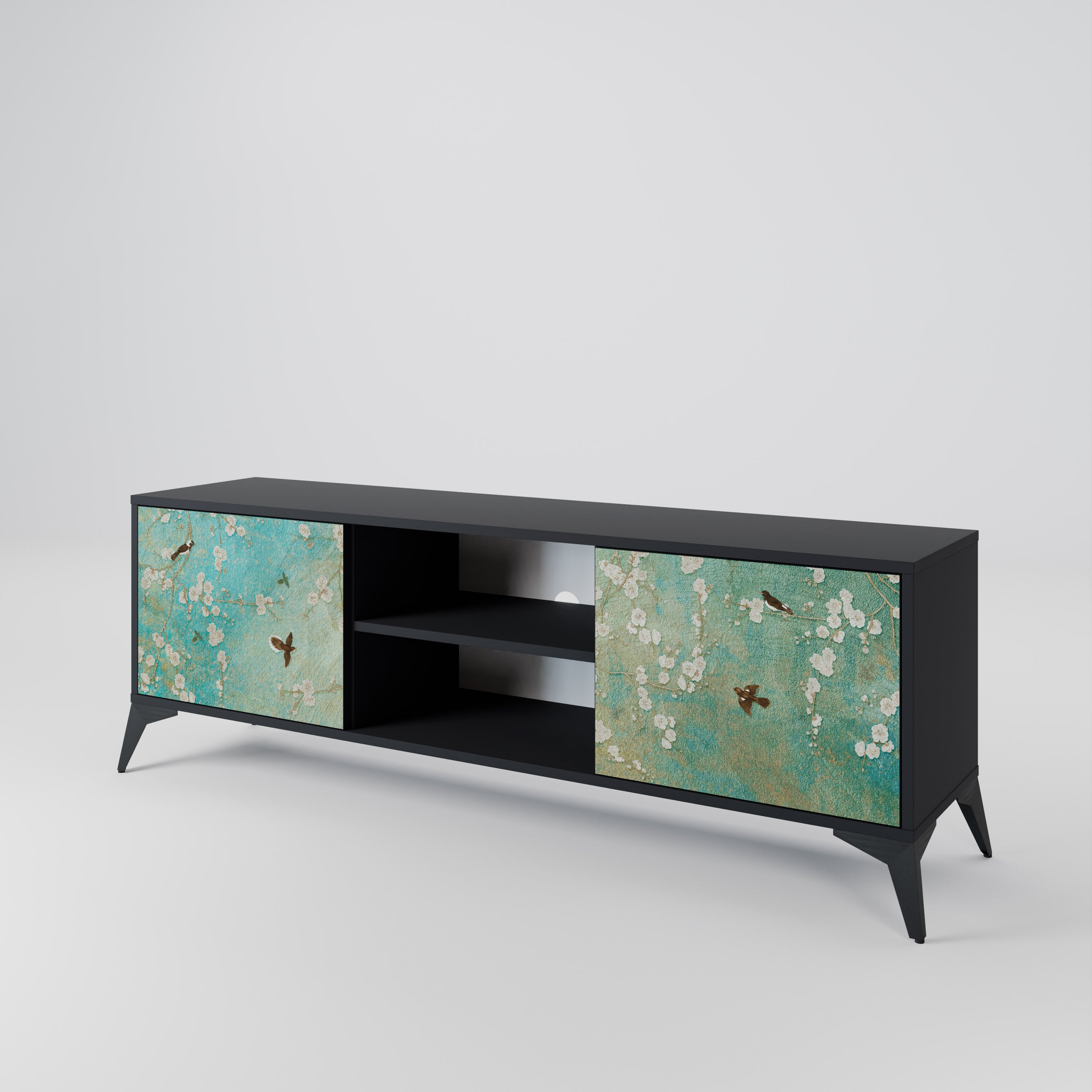 Mueble de TV de 2 puertas BLOOMING CHARM en acabado negro