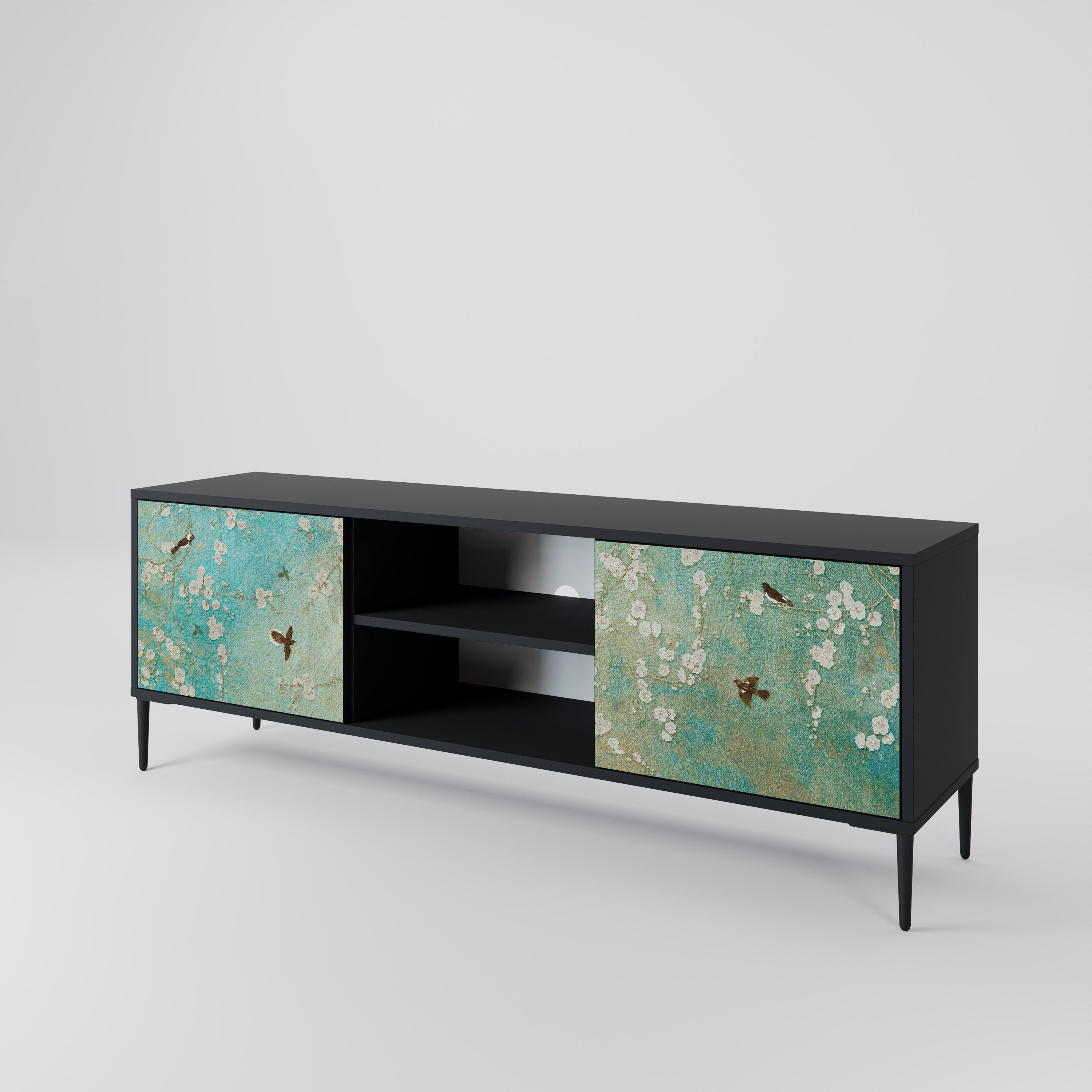 Mueble de TV de 2 puertas BLOOMING CHARM en acabado negro