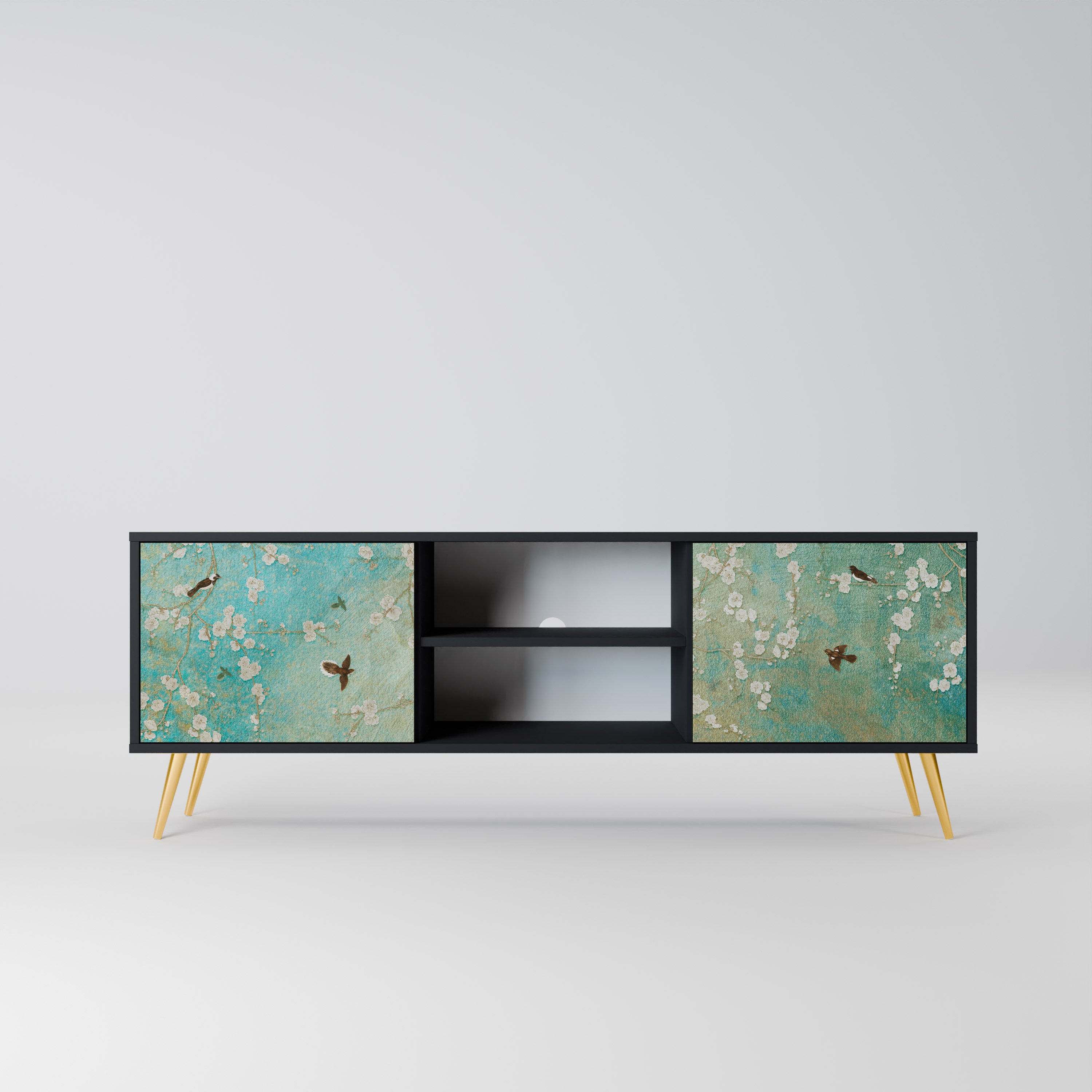 Mueble de TV de 2 puertas BLOOMING CHARM en acabado negro