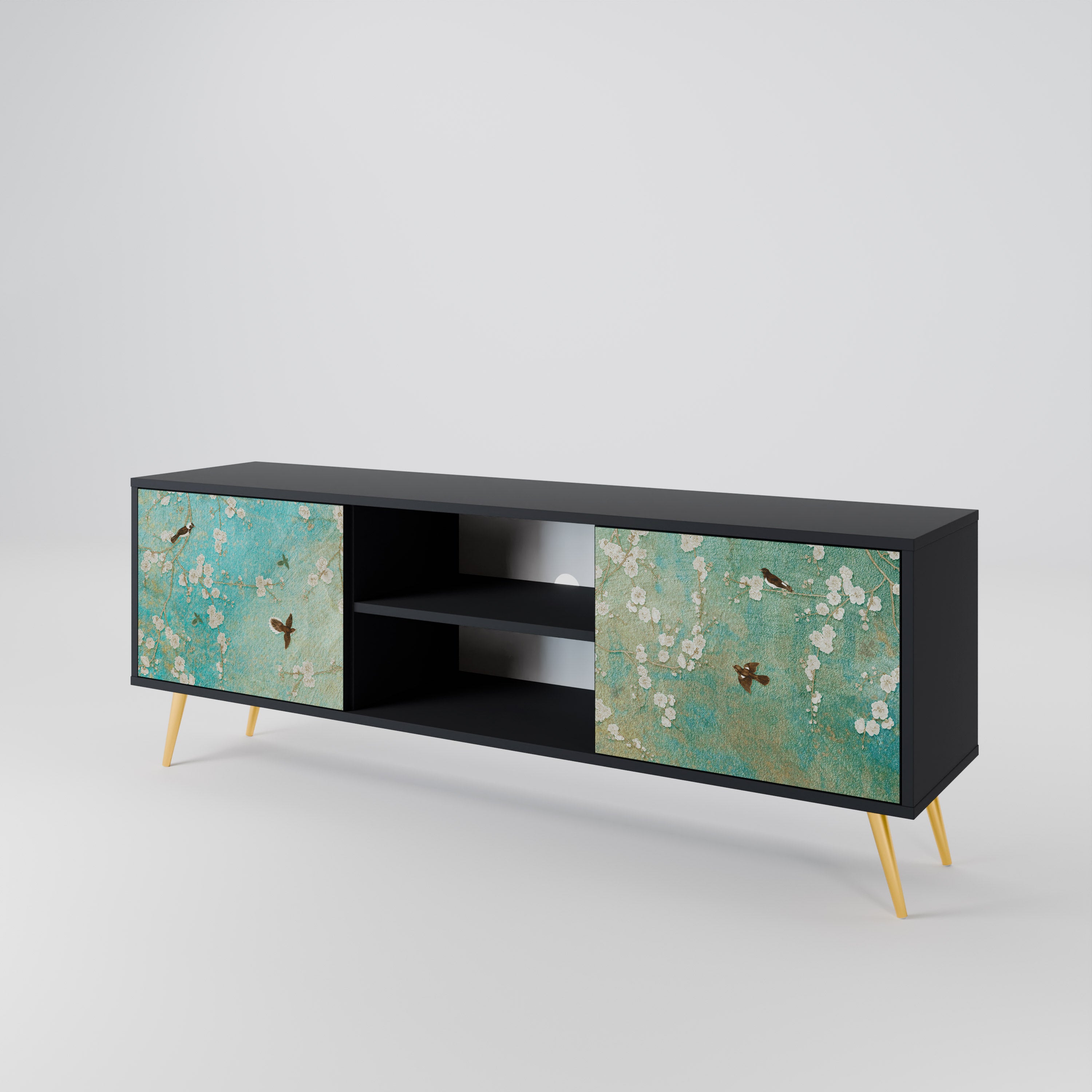 Mueble de TV de 2 puertas BLOOMING CHARM en acabado negro