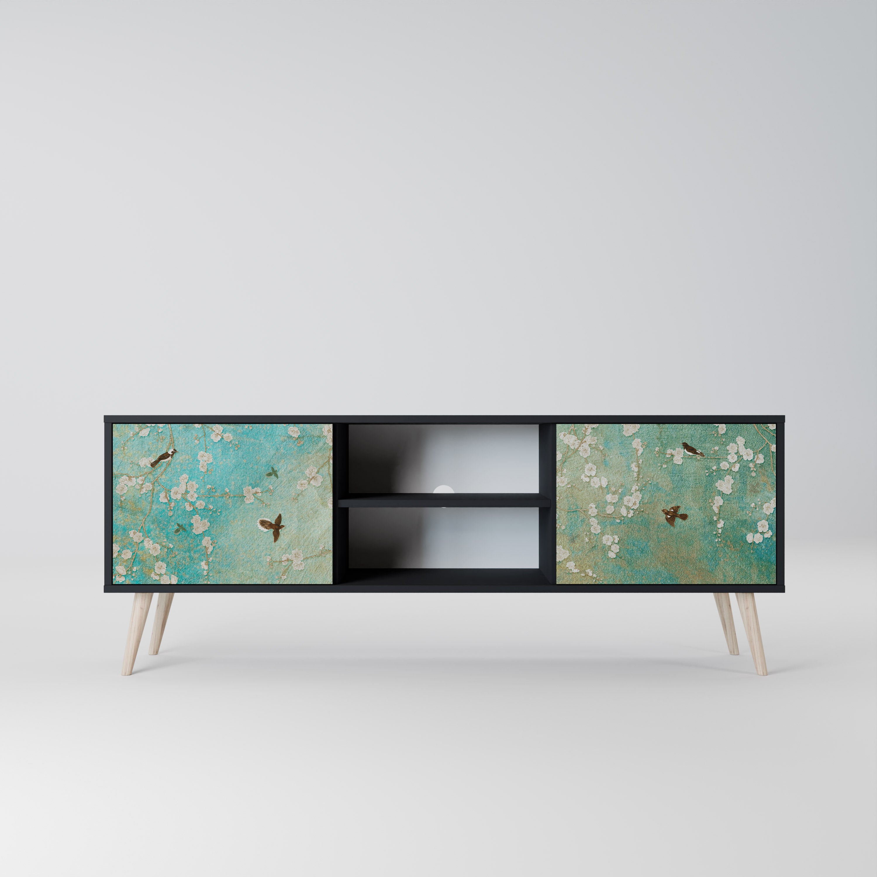 Mueble de TV de 2 puertas BLOOMING CHARM en acabado negro