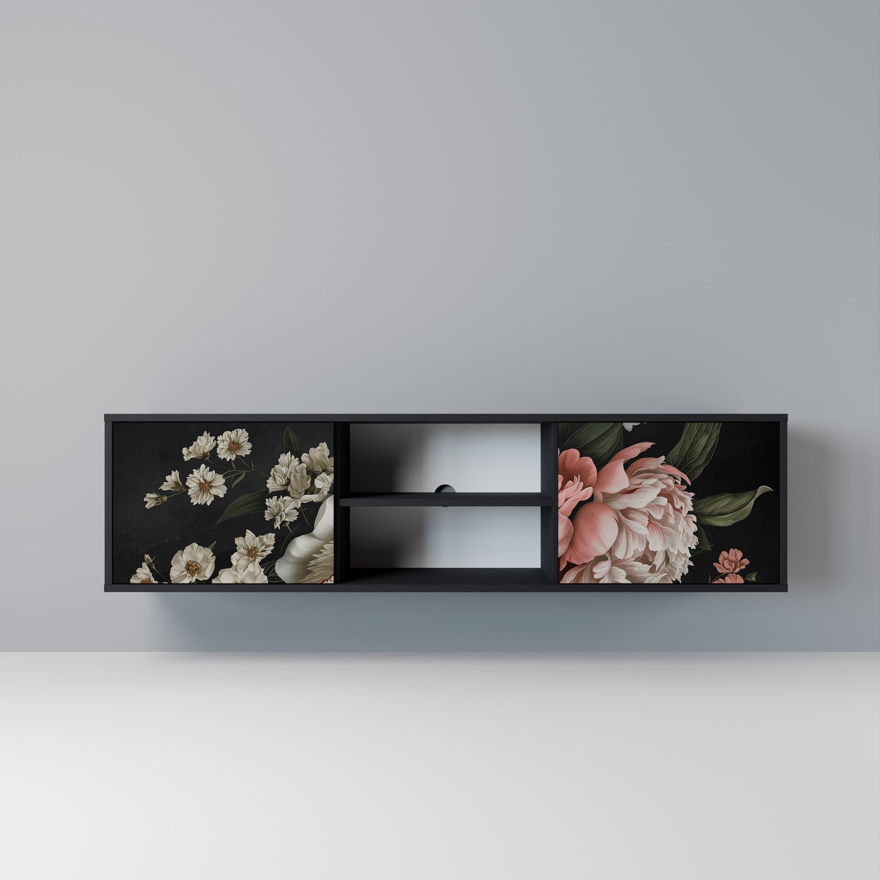 Mueble de TV de 2 puertas LUSH ELEGANCE con acabado negro