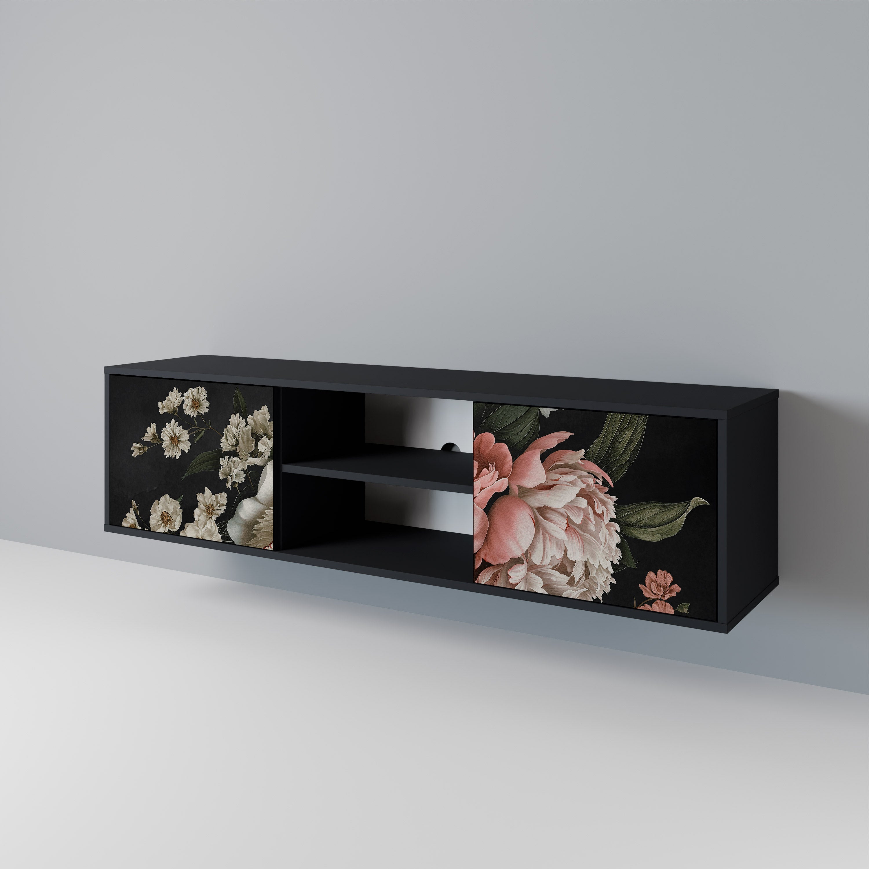 Mueble de TV de 2 puertas LUSH ELEGANCE con acabado negro