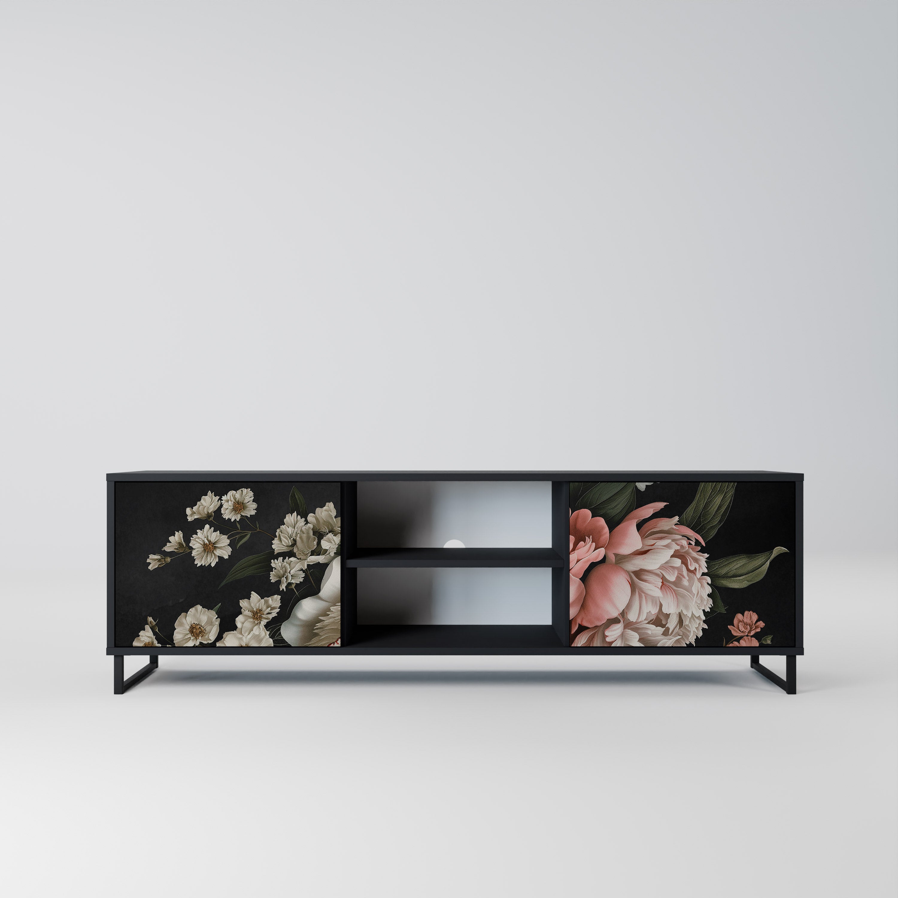 Mueble de TV de 2 puertas LUSH ELEGANCE con acabado negro