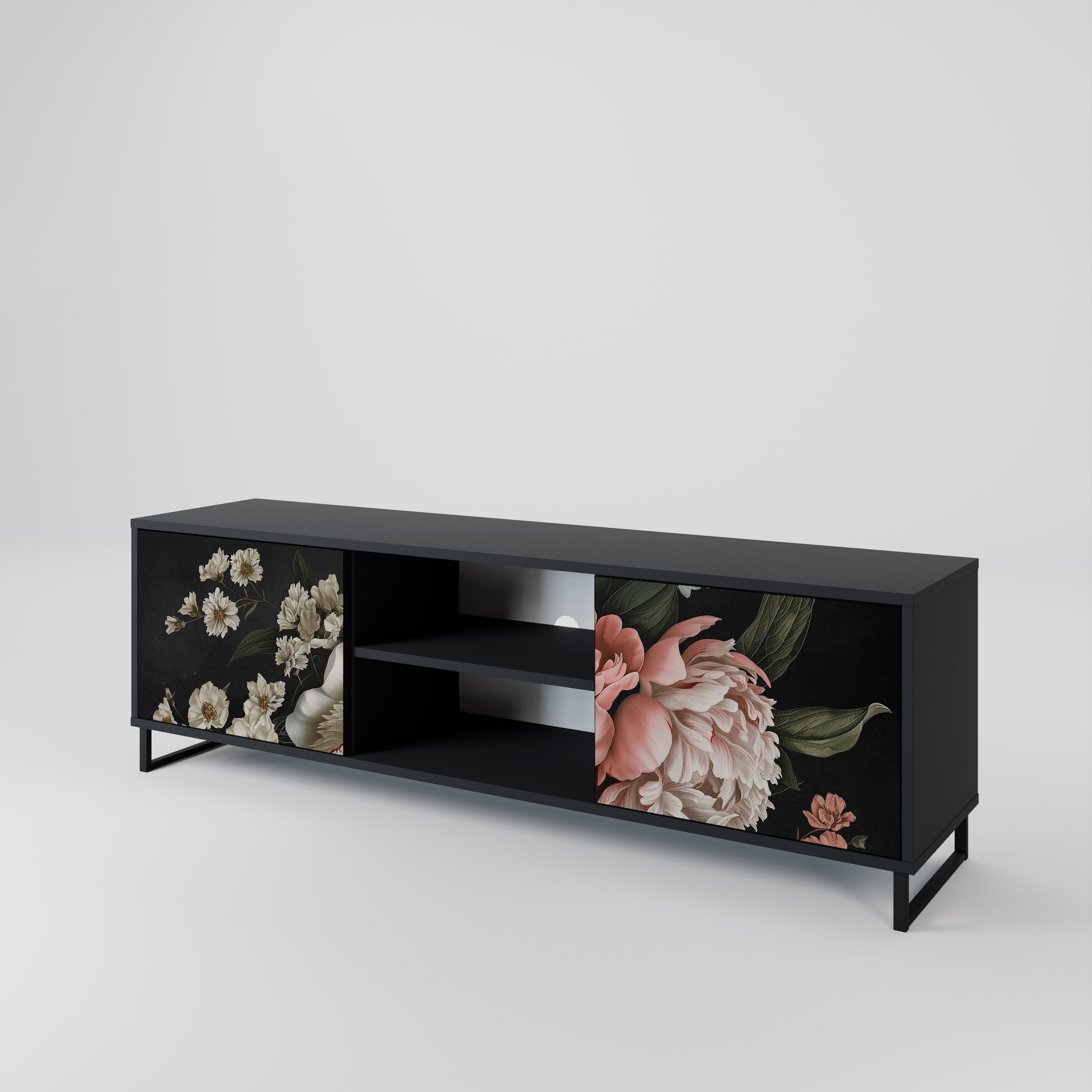 Mueble de TV de 2 puertas LUSH ELEGANCE con acabado negro