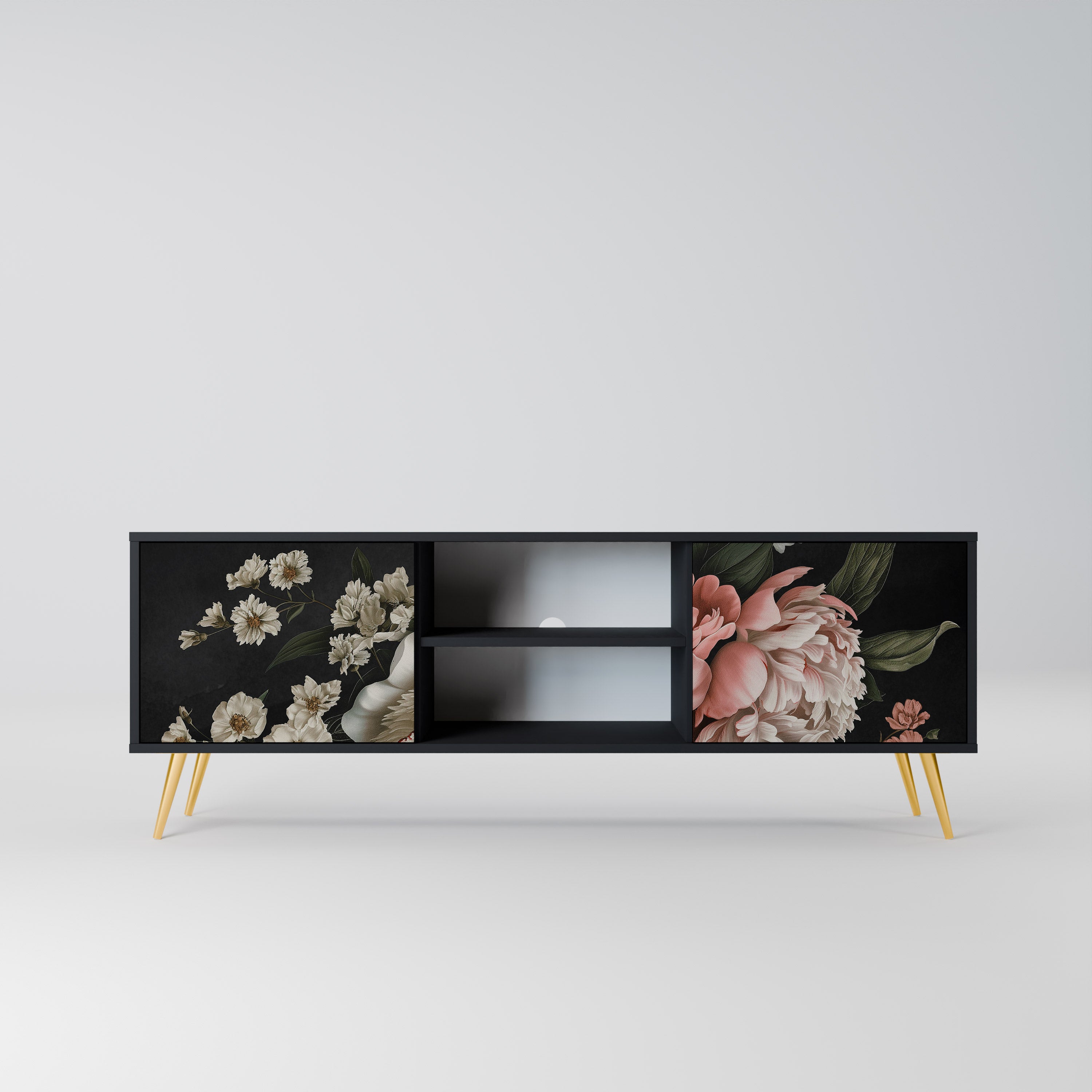 Mueble de TV de 2 puertas LUSH ELEGANCE con acabado negro