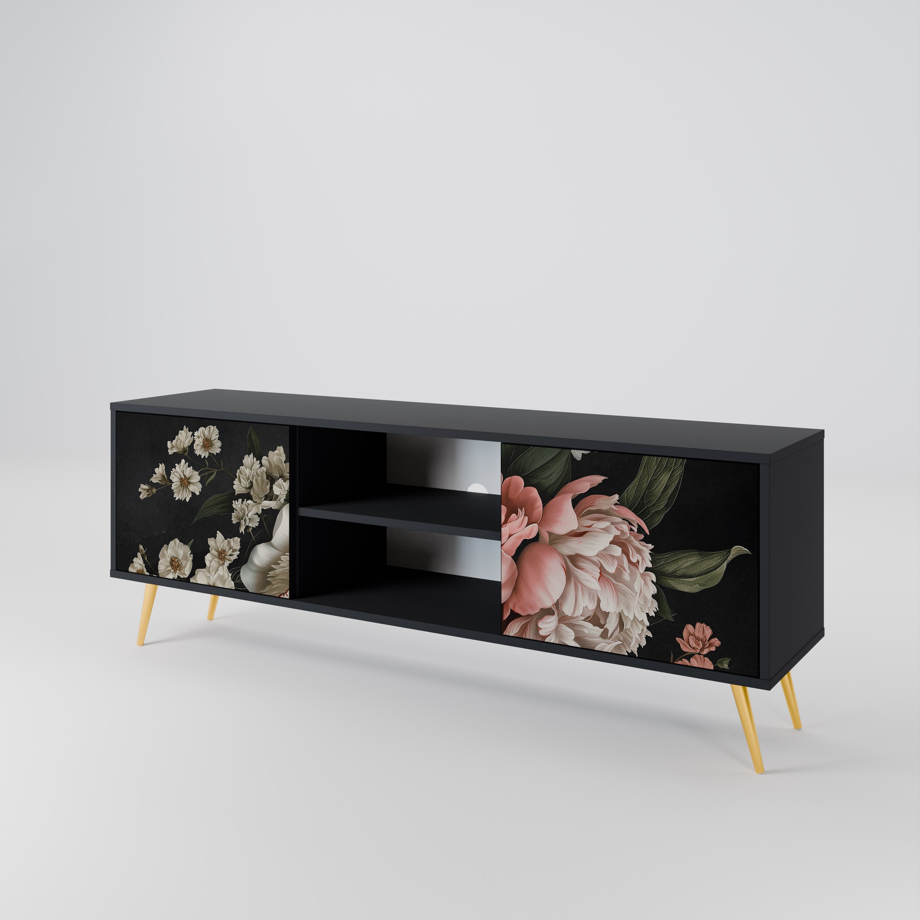 Mueble de TV de 2 puertas LUSH ELEGANCE con acabado negro