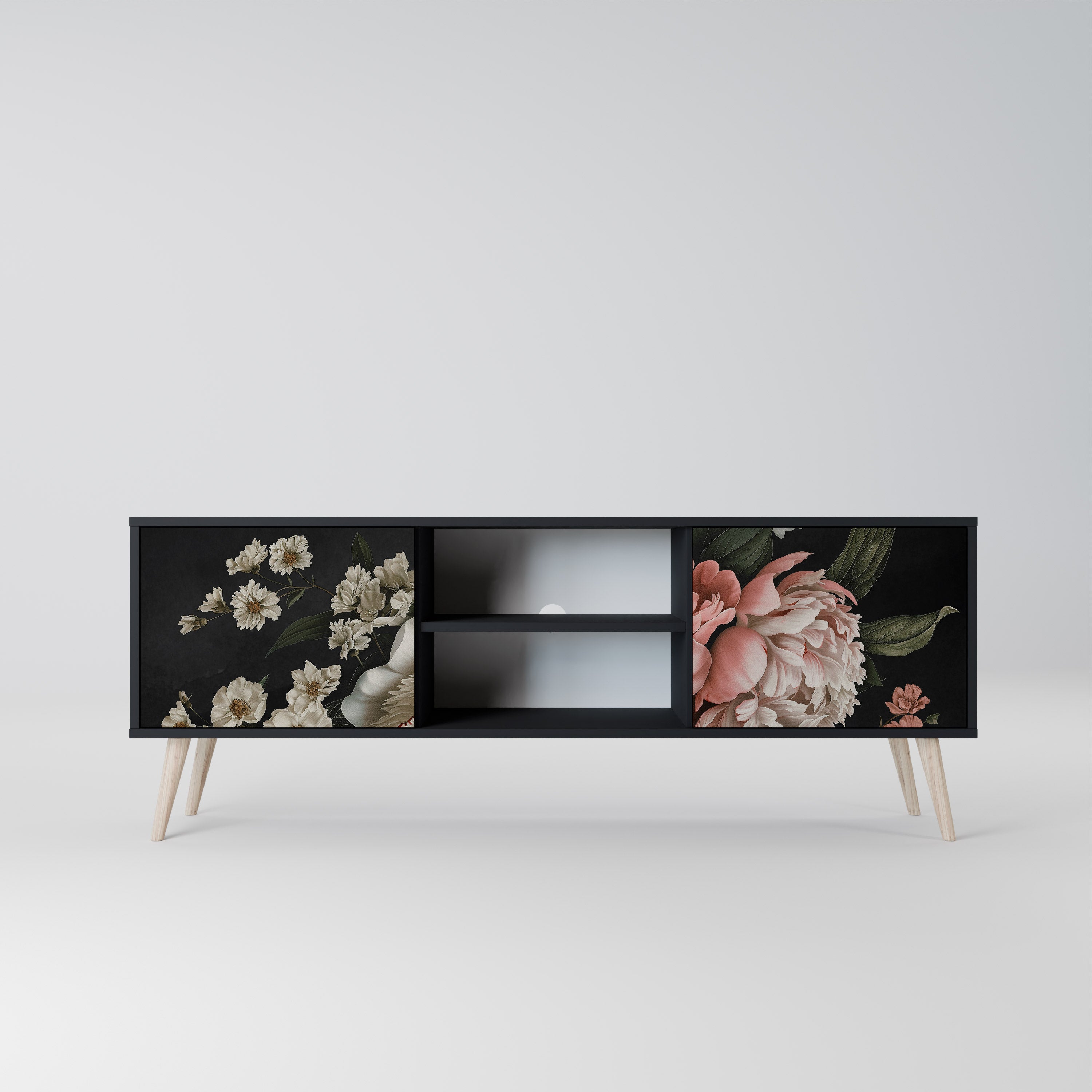 Mueble de TV de 2 puertas LUSH ELEGANCE con acabado negro