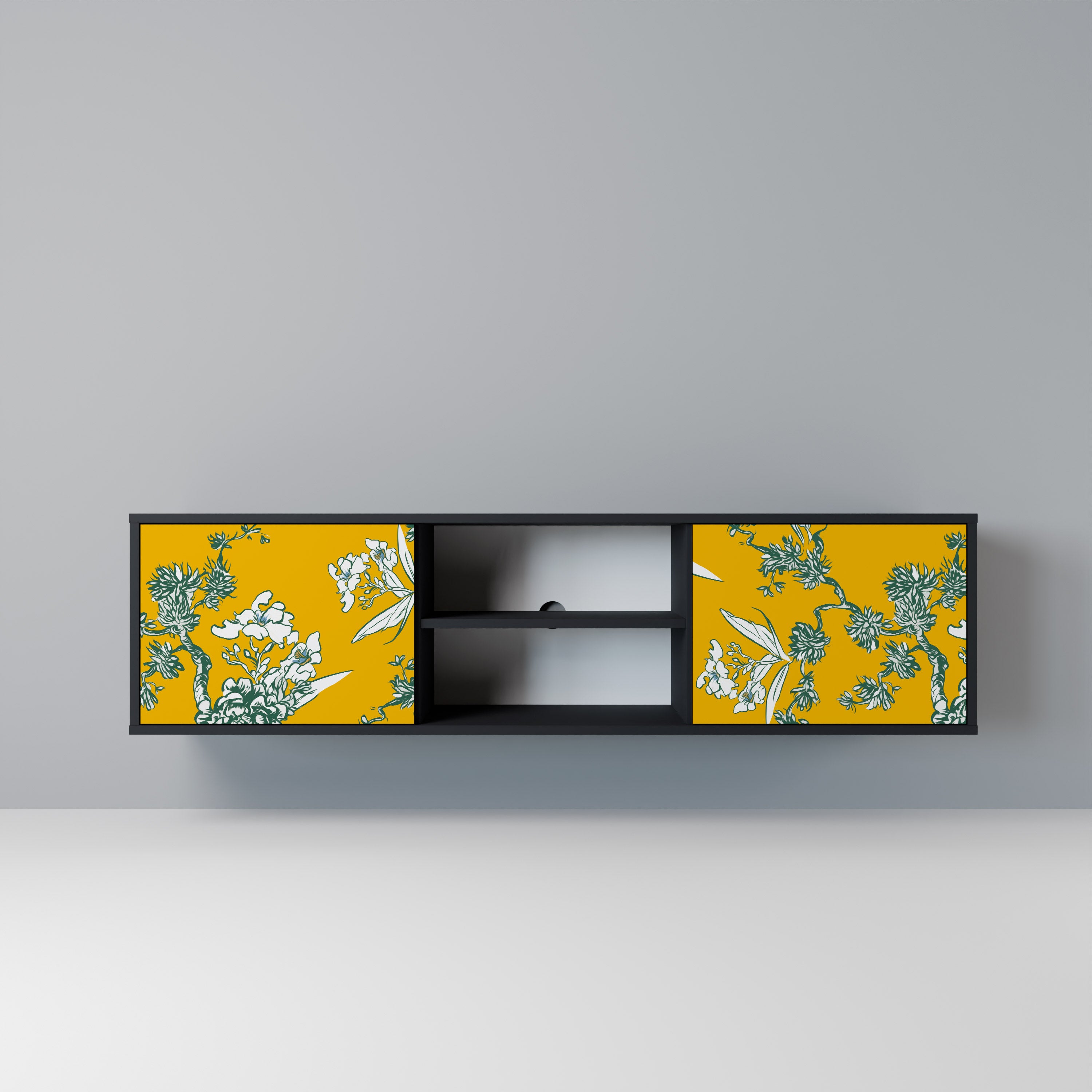 Mueble de TV de 2 puertas YELLOW CHINOISERIE en acabado negro