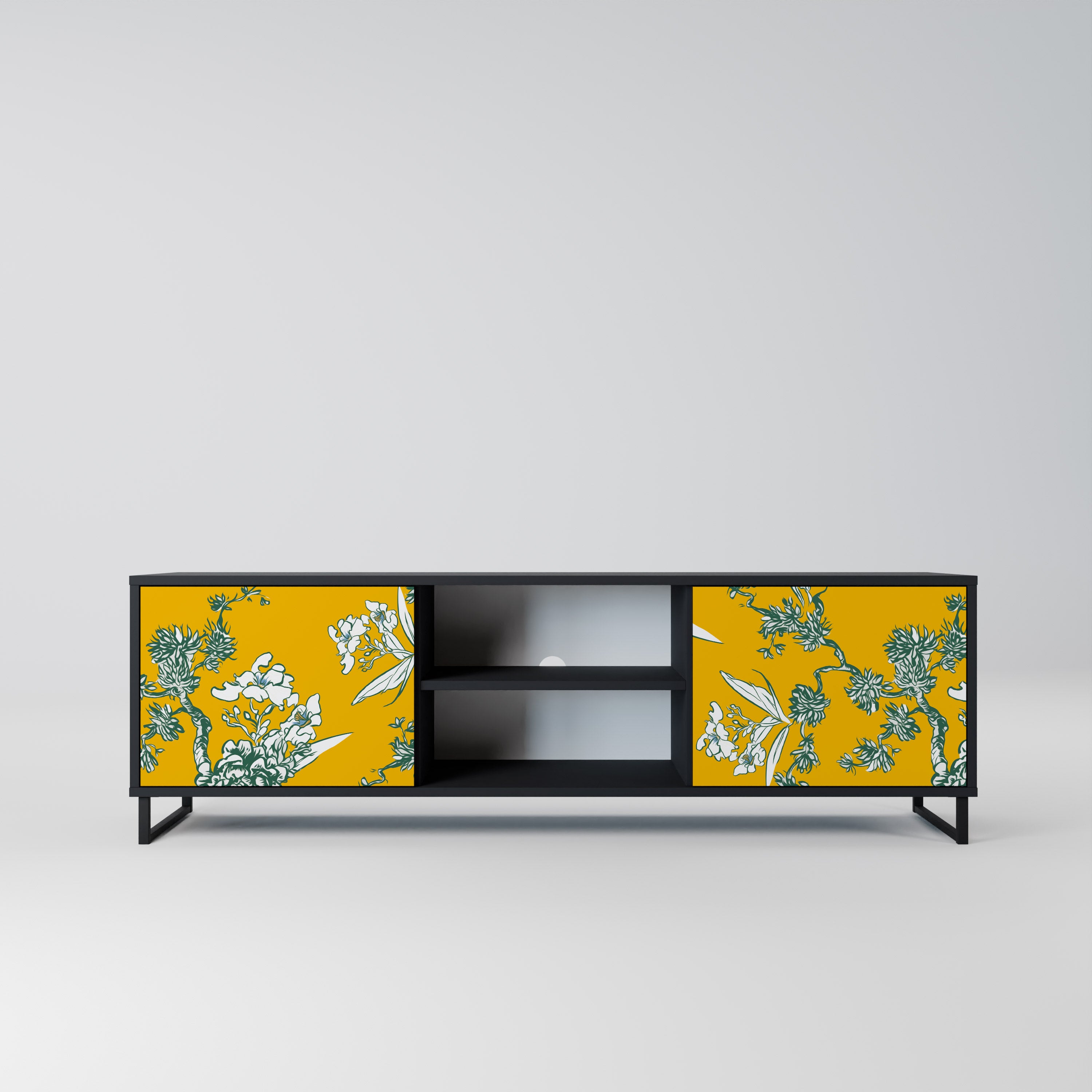 Mueble de TV de 2 puertas YELLOW CHINOISERIE en acabado negro
