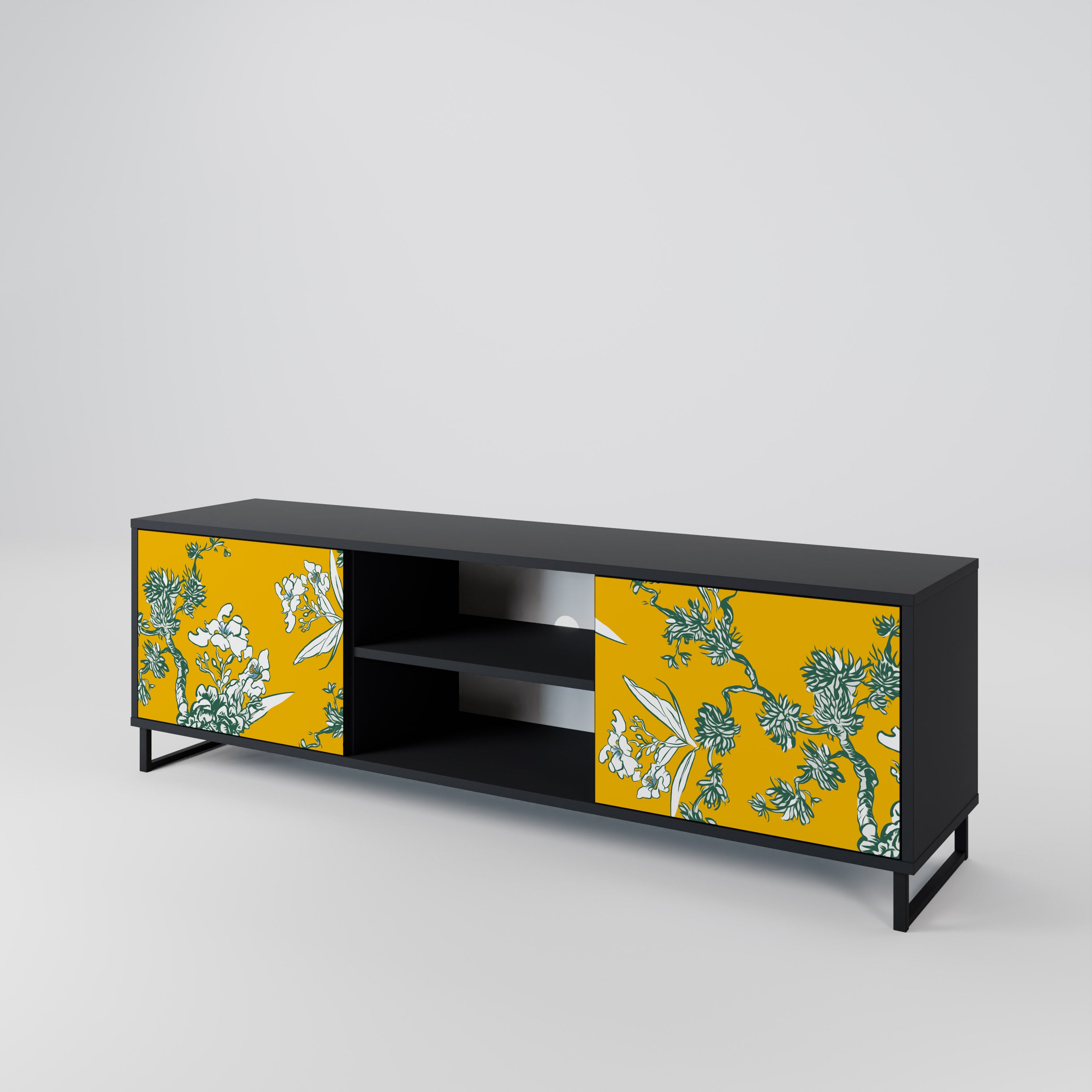 Mueble de TV de 2 puertas YELLOW CHINOISERIE en acabado negro