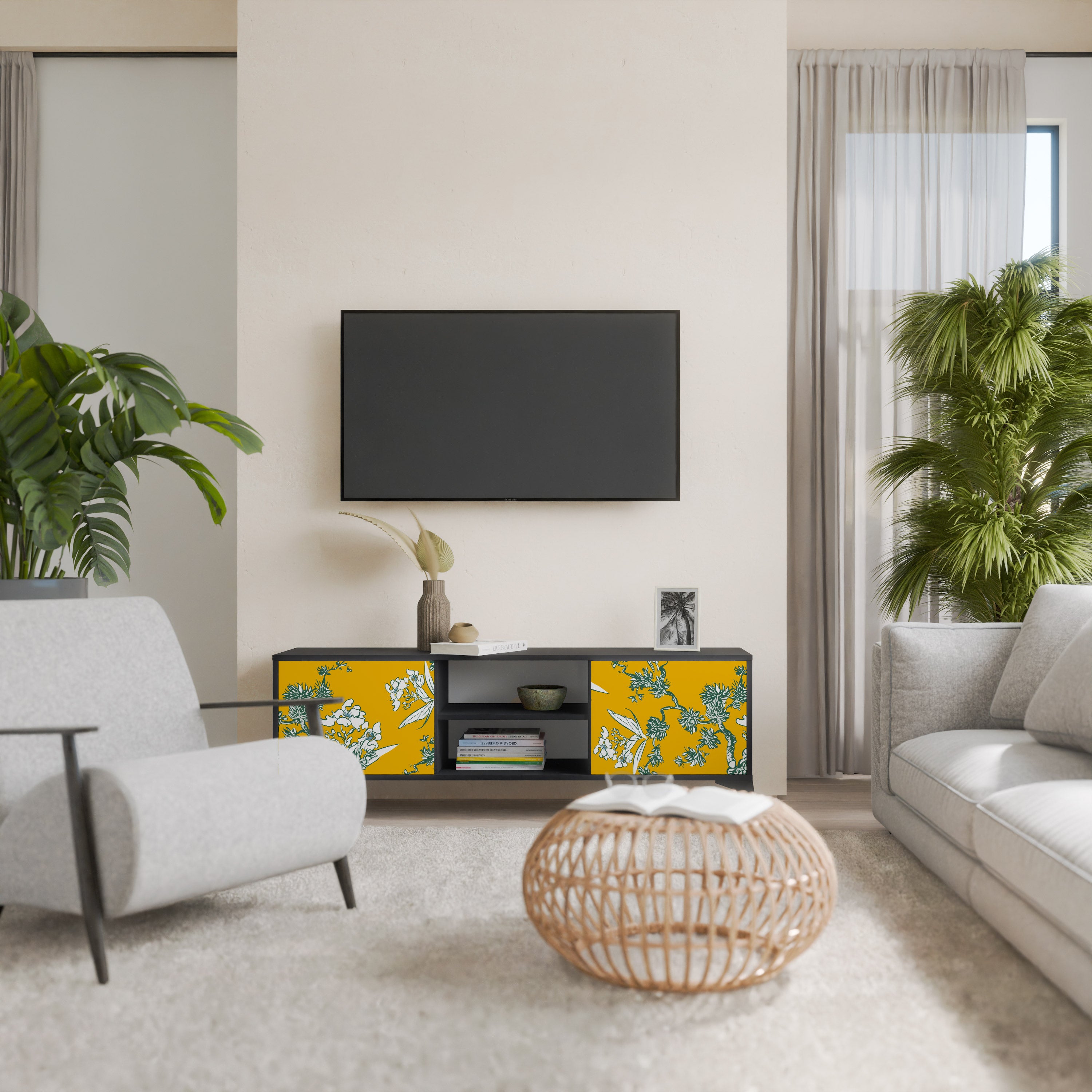 Mueble de TV de 2 puertas YELLOW CHINOISERIE en acabado negro