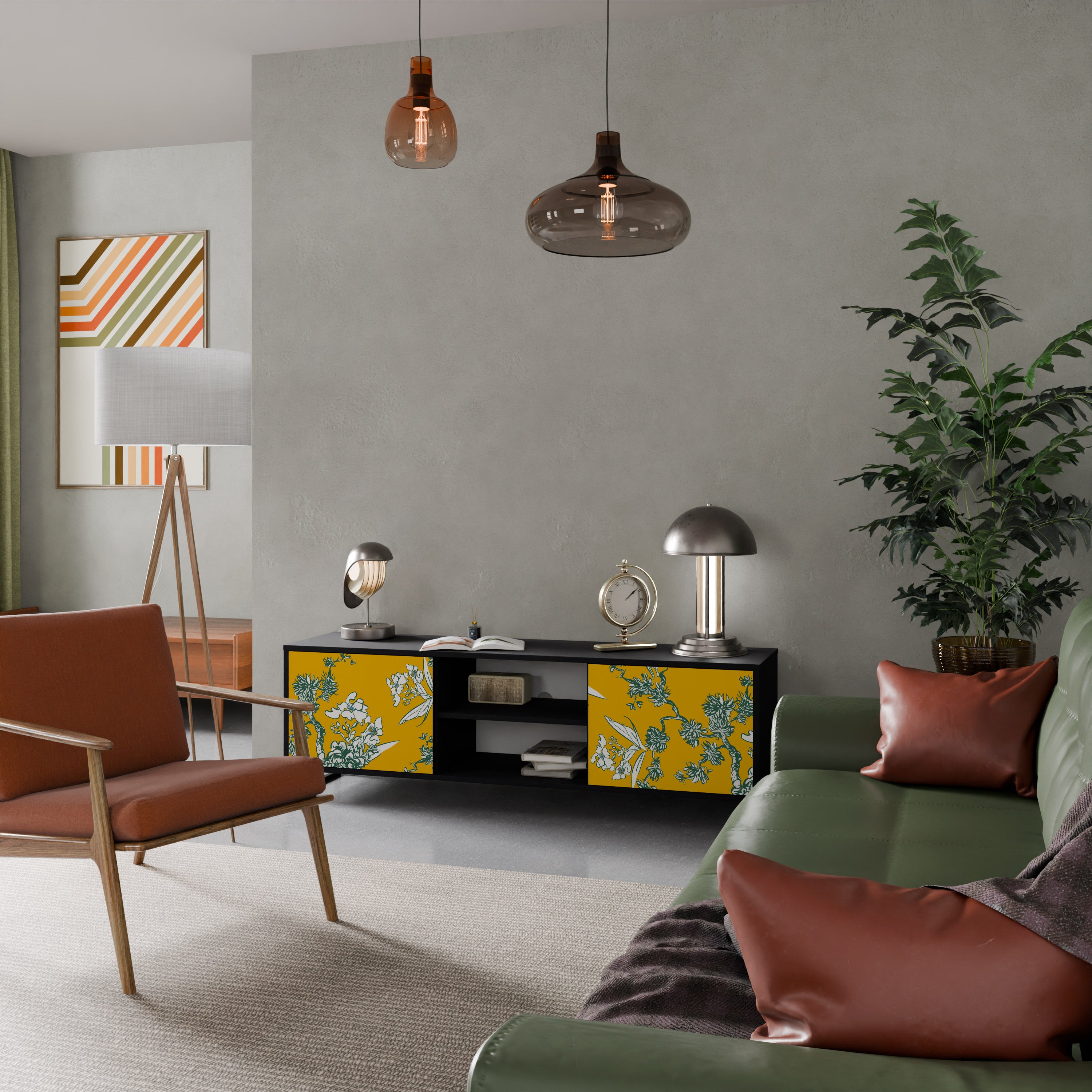 Mueble de TV de 2 puertas YELLOW CHINOISERIE en acabado negro