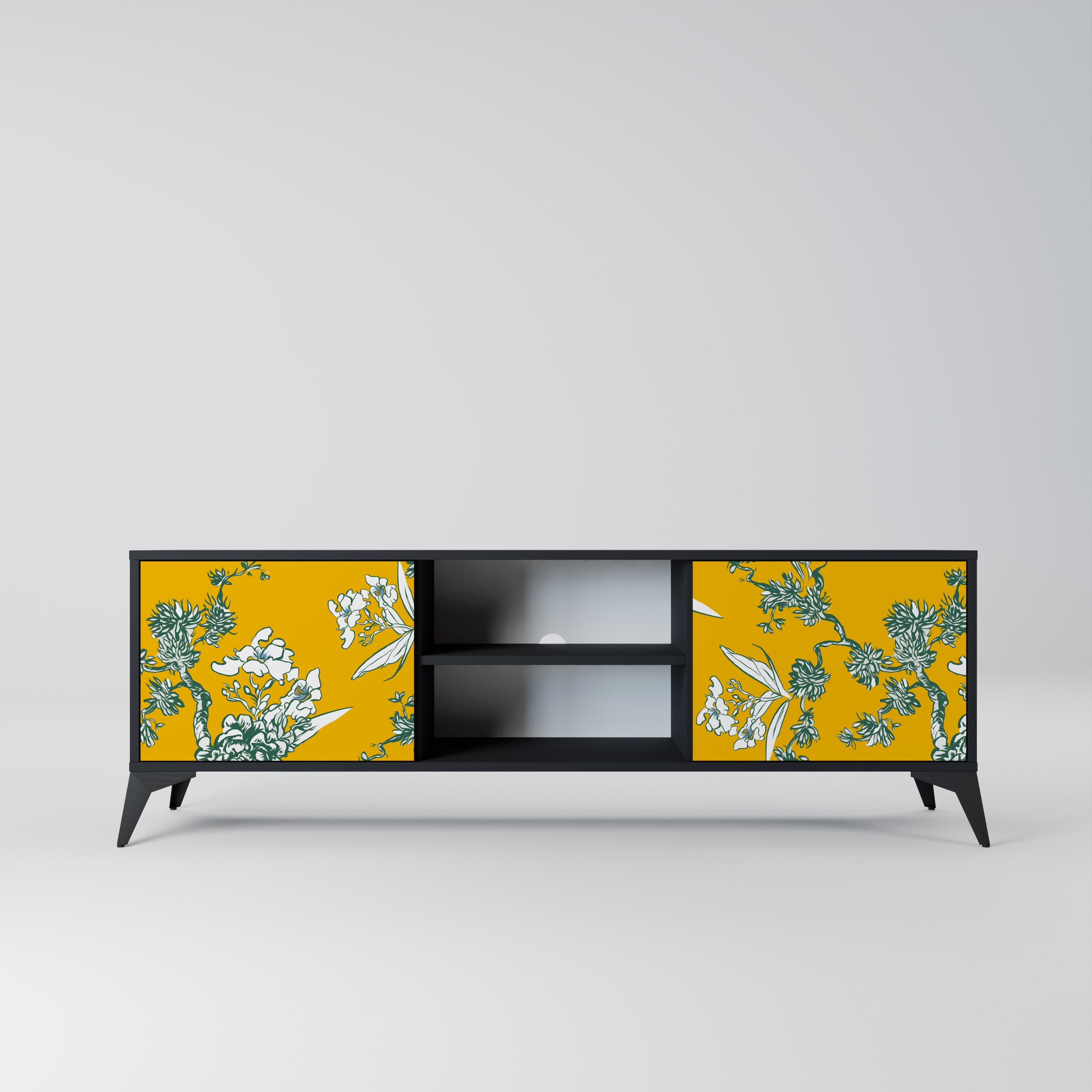 Mueble de TV de 2 puertas YELLOW CHINOISERIE en acabado negro