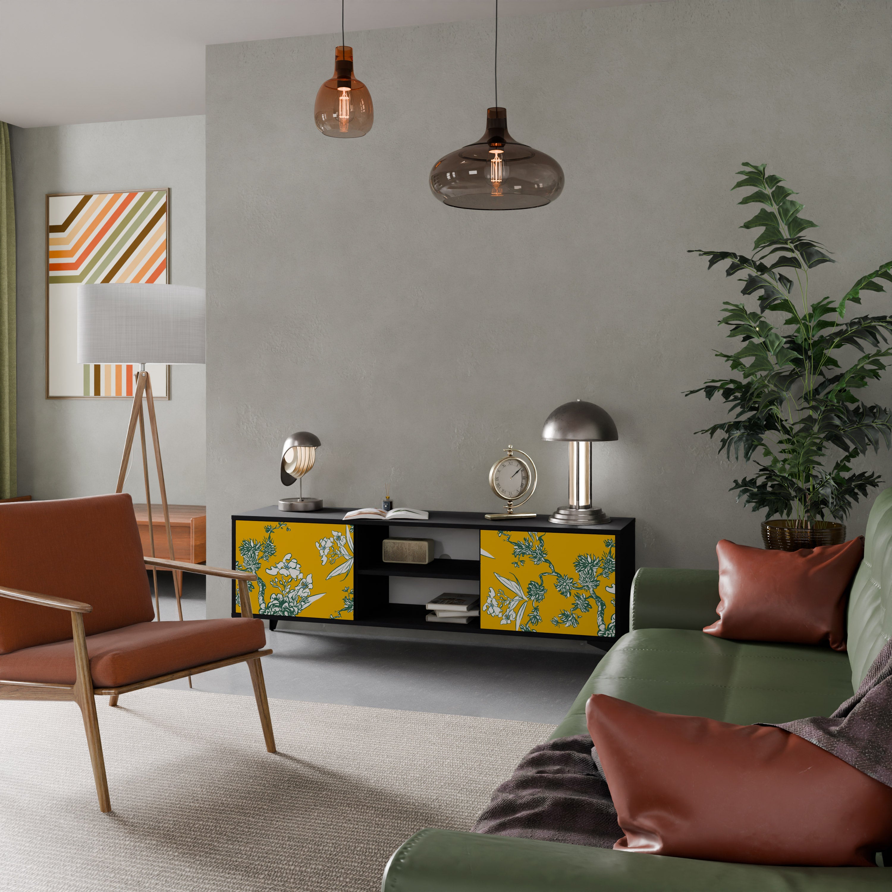 Mueble de TV de 2 puertas YELLOW CHINOISERIE en acabado negro