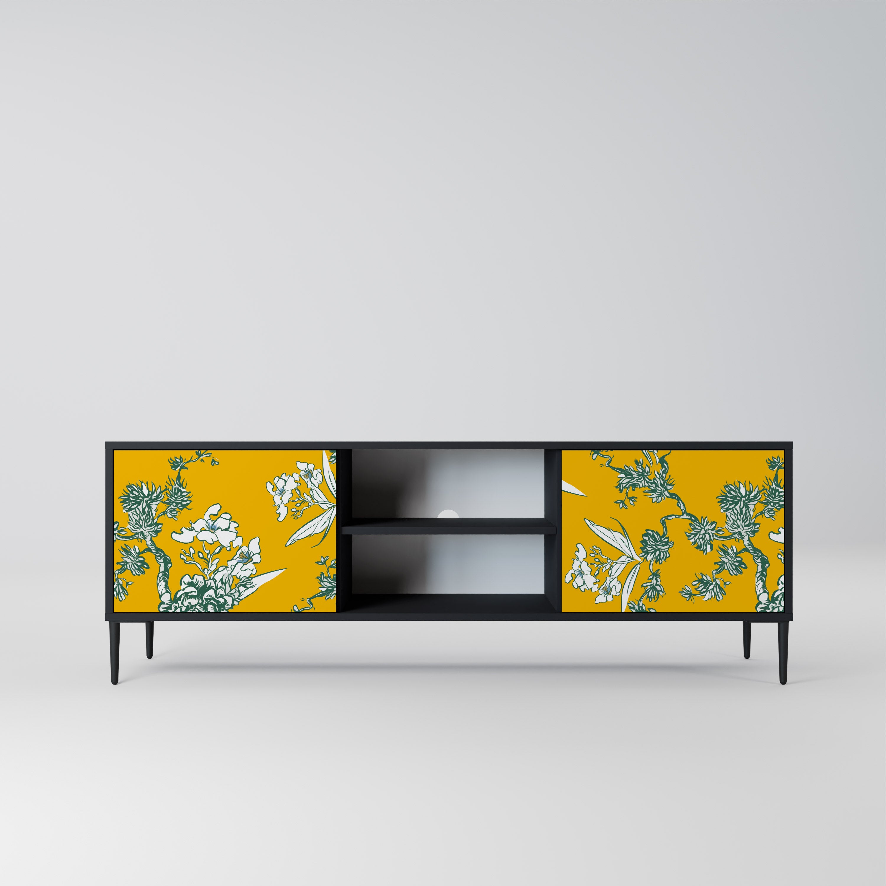 Mueble de TV de 2 puertas YELLOW CHINOISERIE en acabado negro