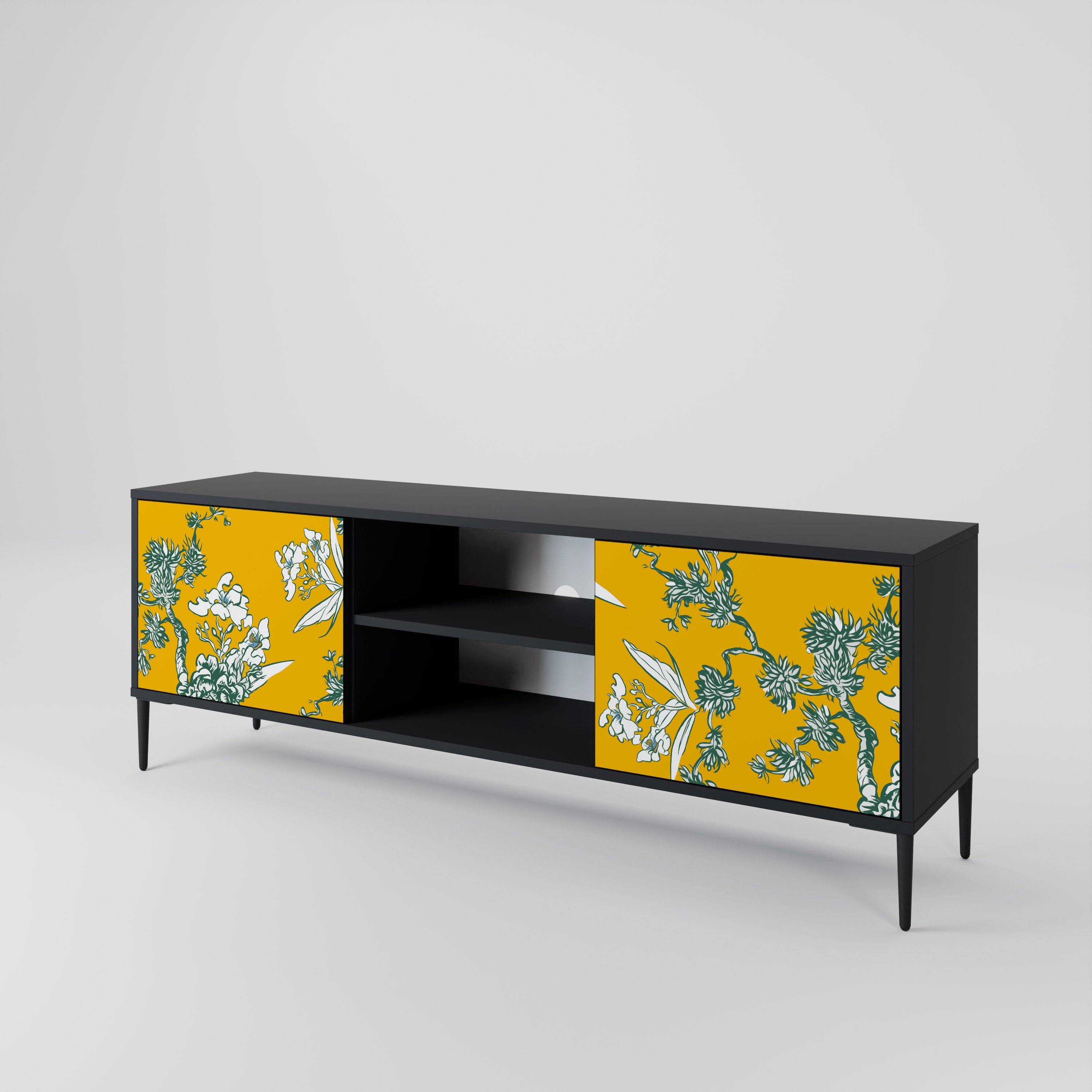 Mueble de TV de 2 puertas YELLOW CHINOISERIE en acabado negro
