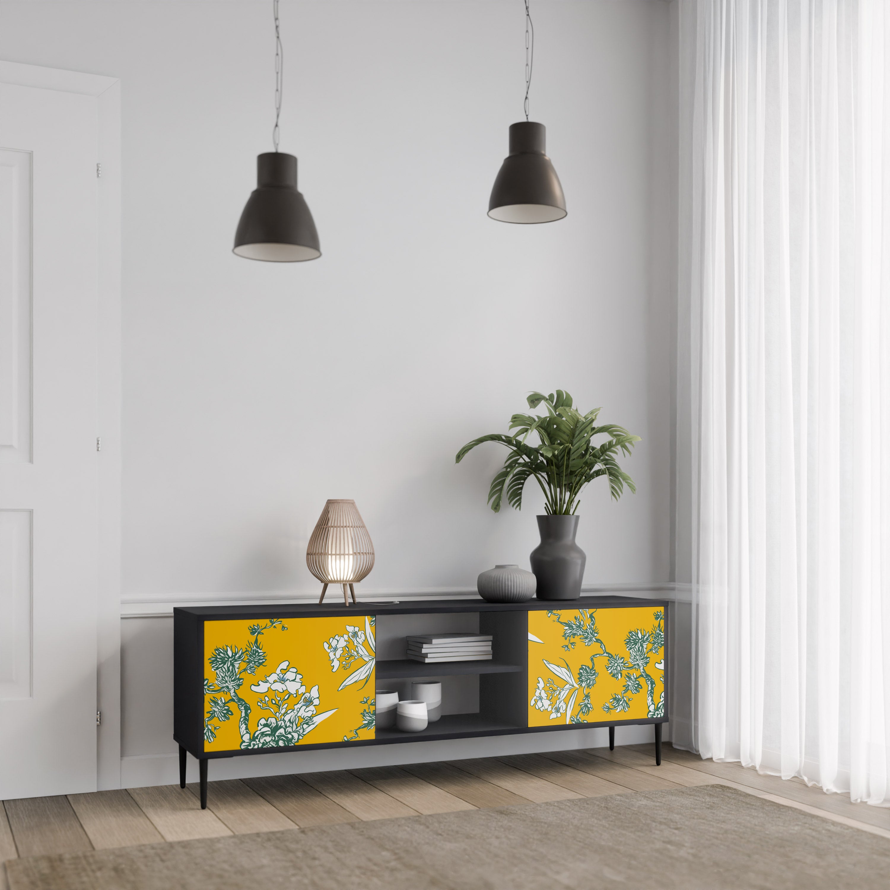 Mueble de TV de 2 puertas YELLOW CHINOISERIE en acabado negro