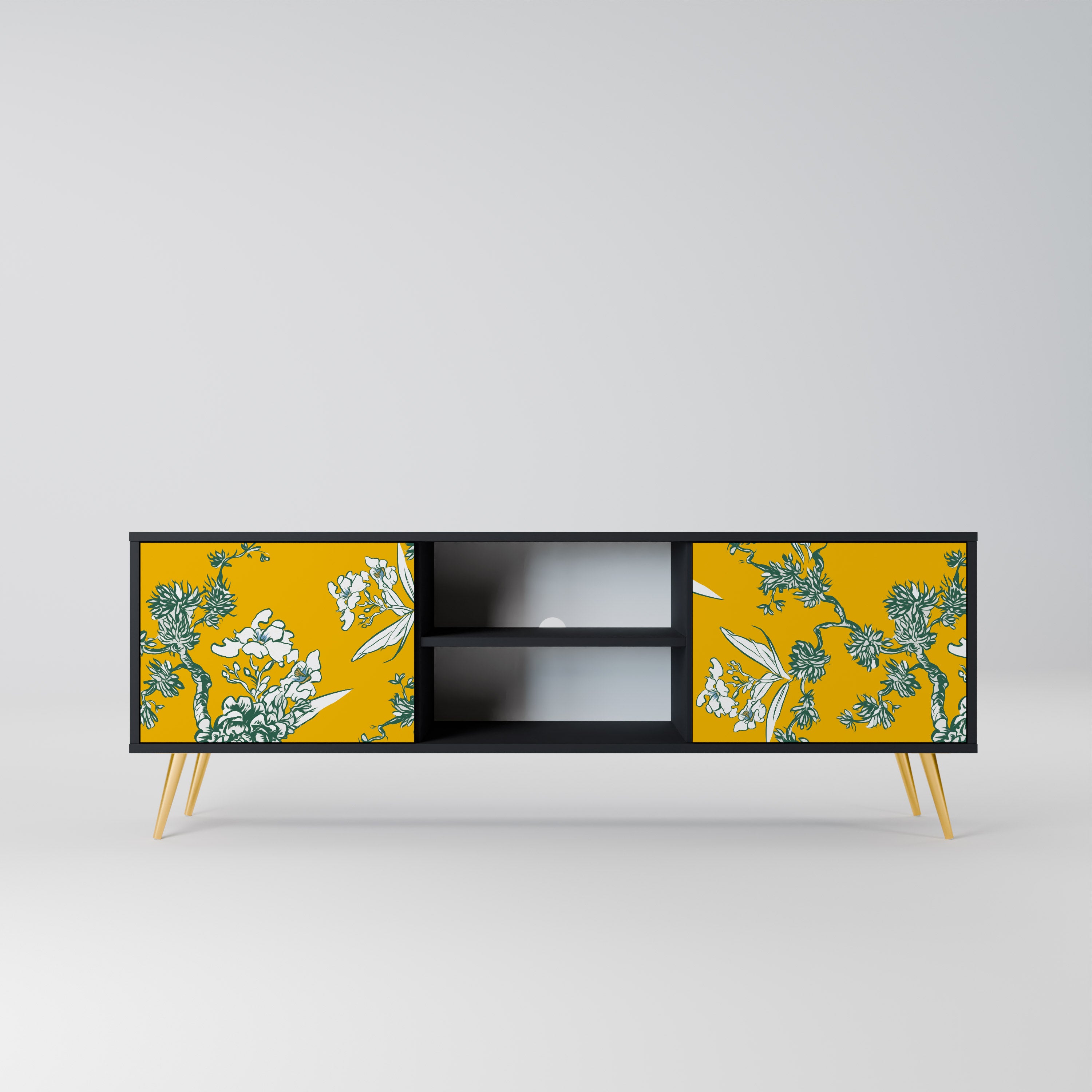 Mueble de TV de 2 puertas YELLOW CHINOISERIE en acabado negro