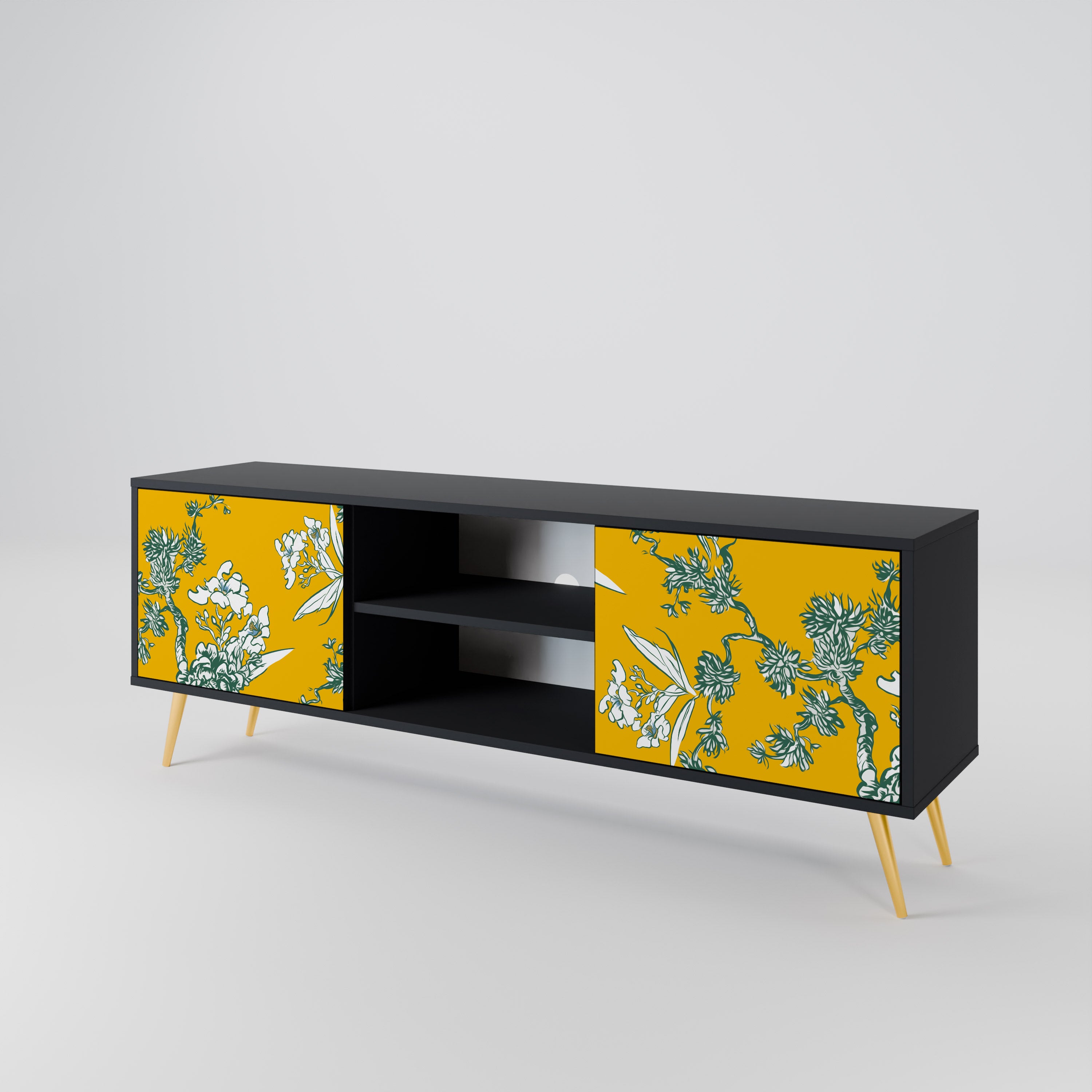Mueble de TV de 2 puertas YELLOW CHINOISERIE en acabado negro