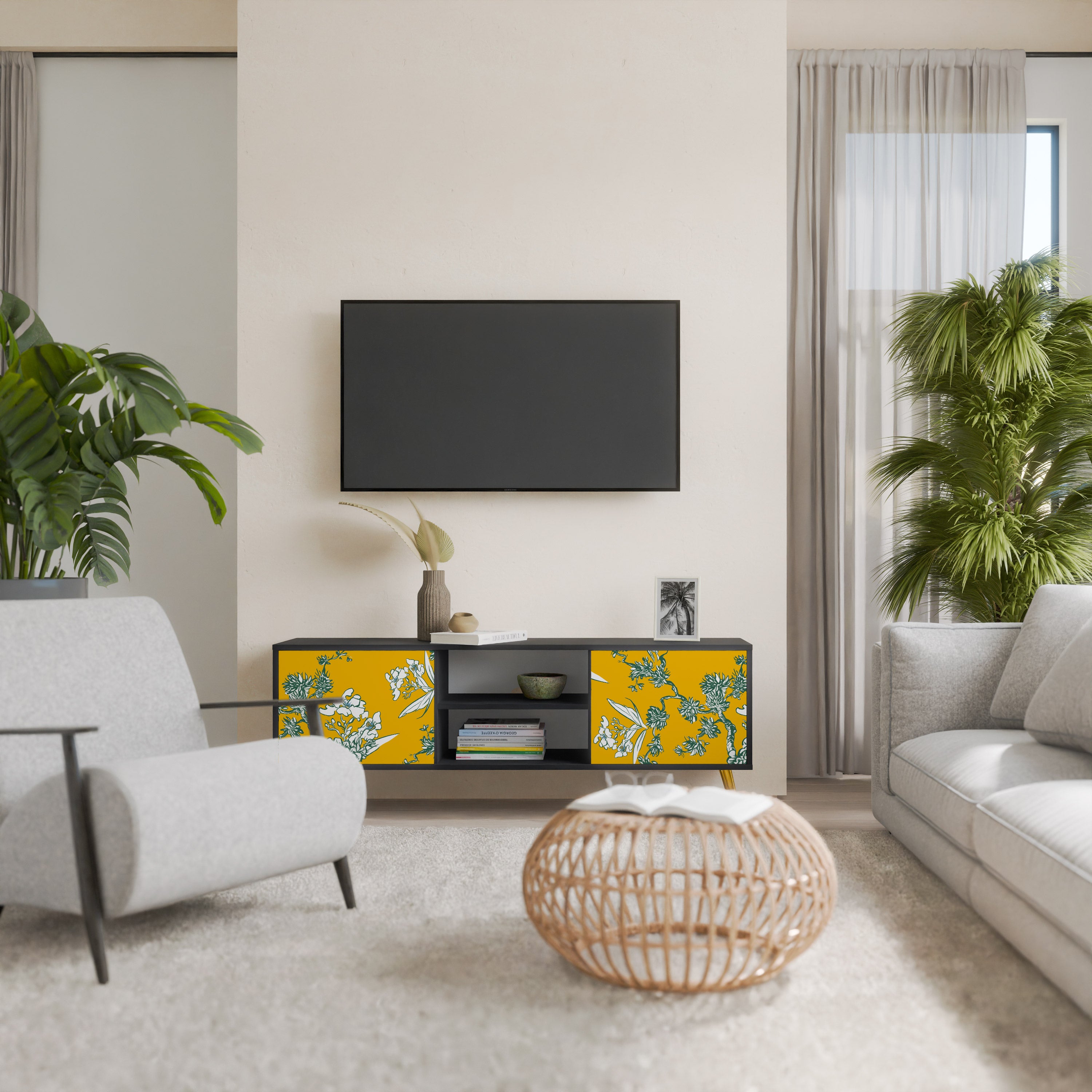 Mueble de TV de 2 puertas YELLOW CHINOISERIE en acabado negro