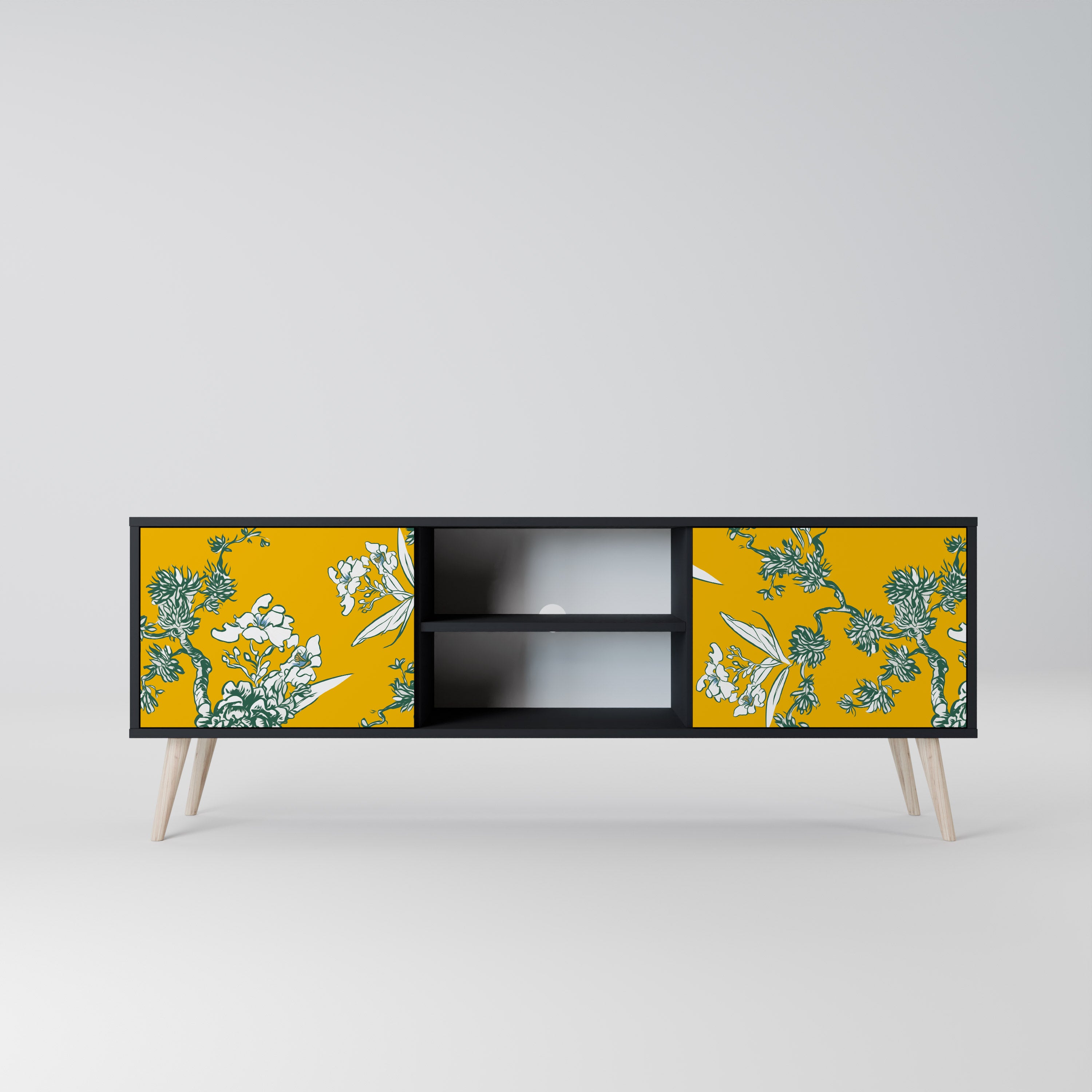 Mueble de TV de 2 puertas YELLOW CHINOISERIE en acabado negro