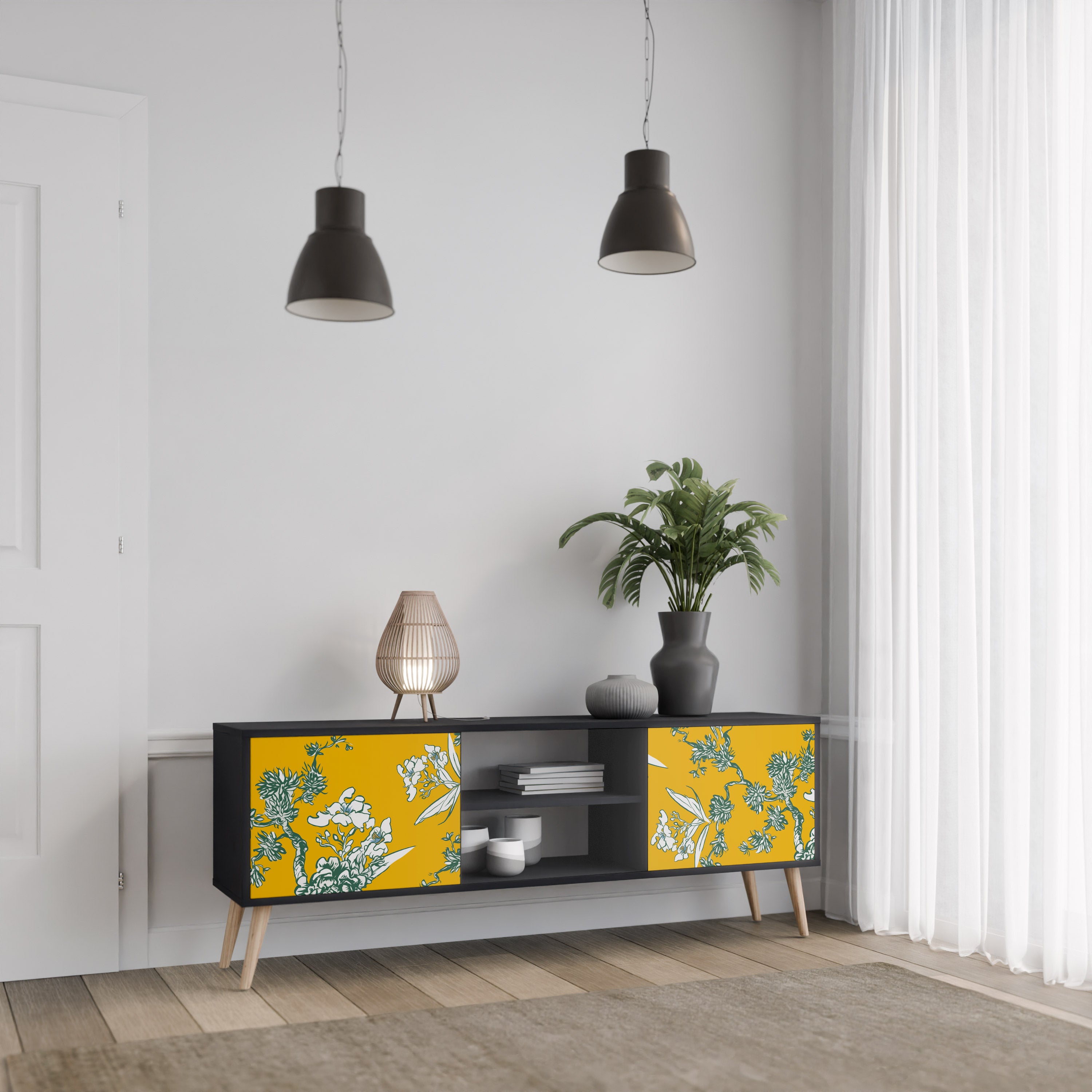 Mueble de TV de 2 puertas YELLOW CHINOISERIE en acabado negro