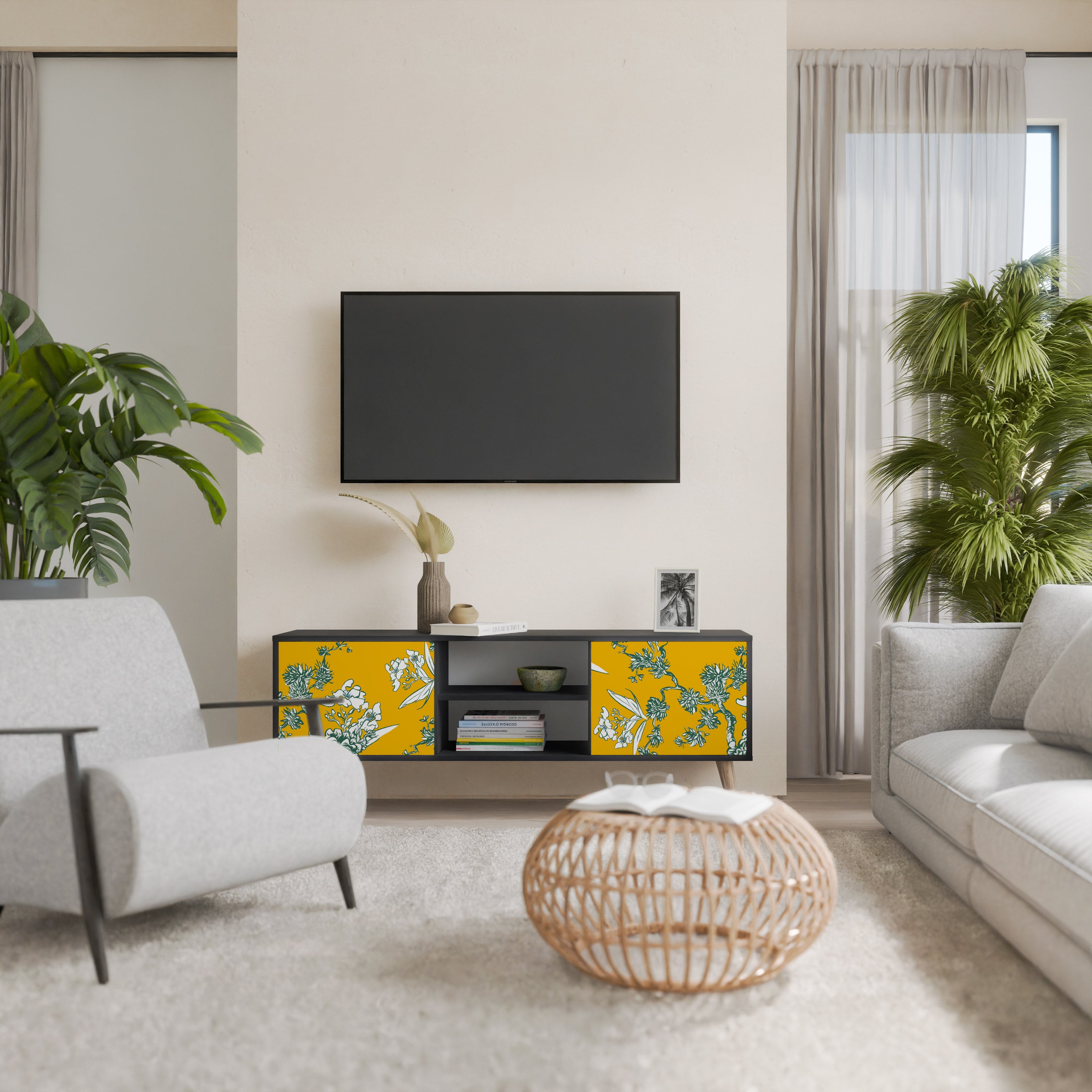 Mueble de TV de 2 puertas YELLOW CHINOISERIE en acabado negro