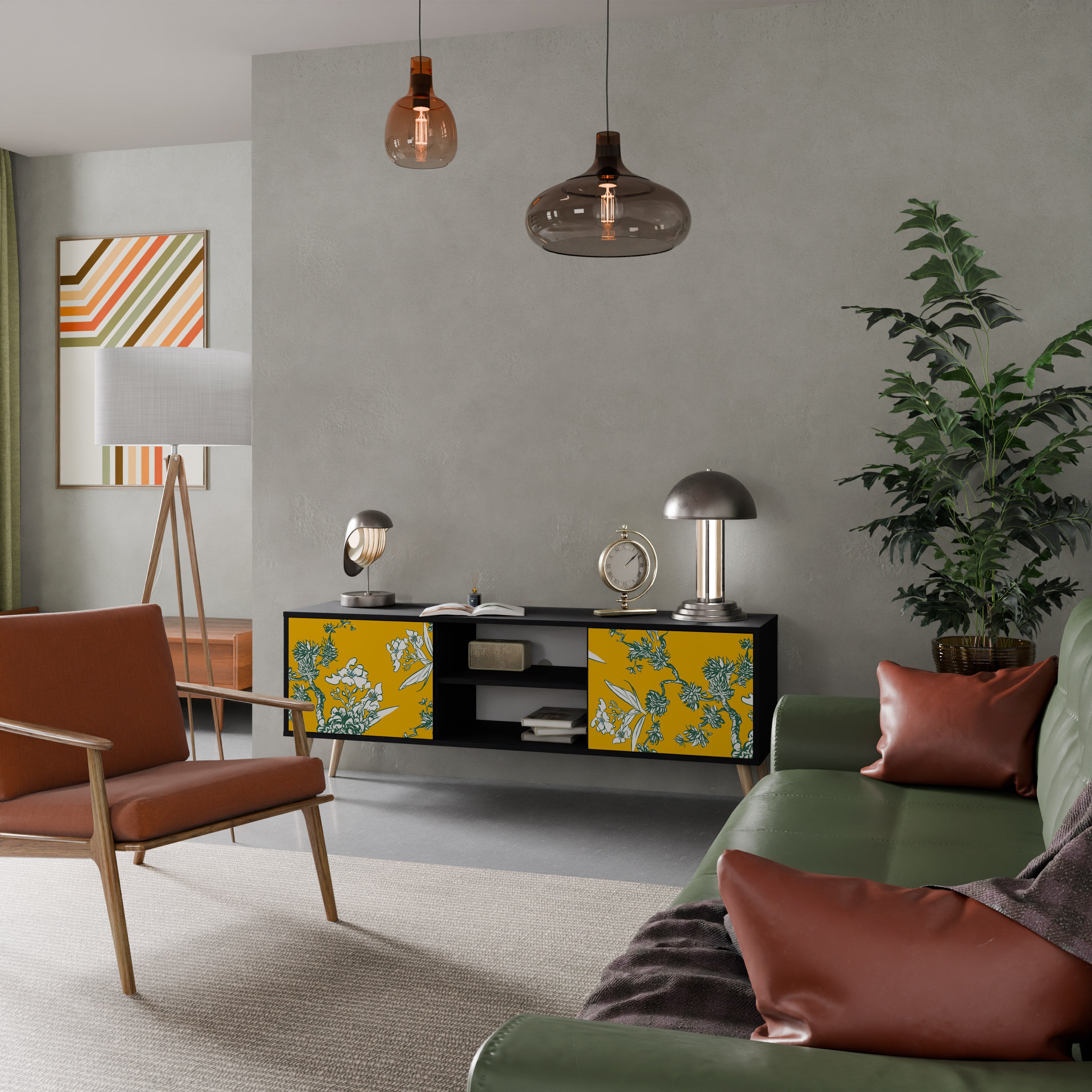 Mueble de TV de 2 puertas YELLOW CHINOISERIE en acabado negro