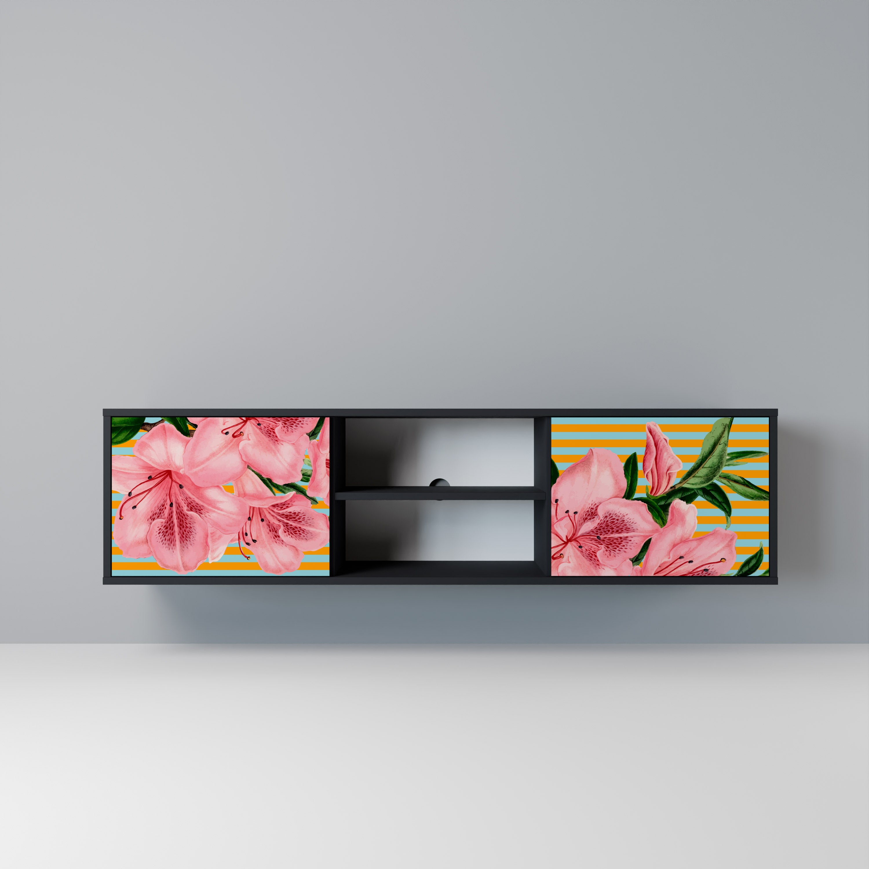 Mueble de TV de 2 puertas FRAGILE BEAUTY con acabado negro