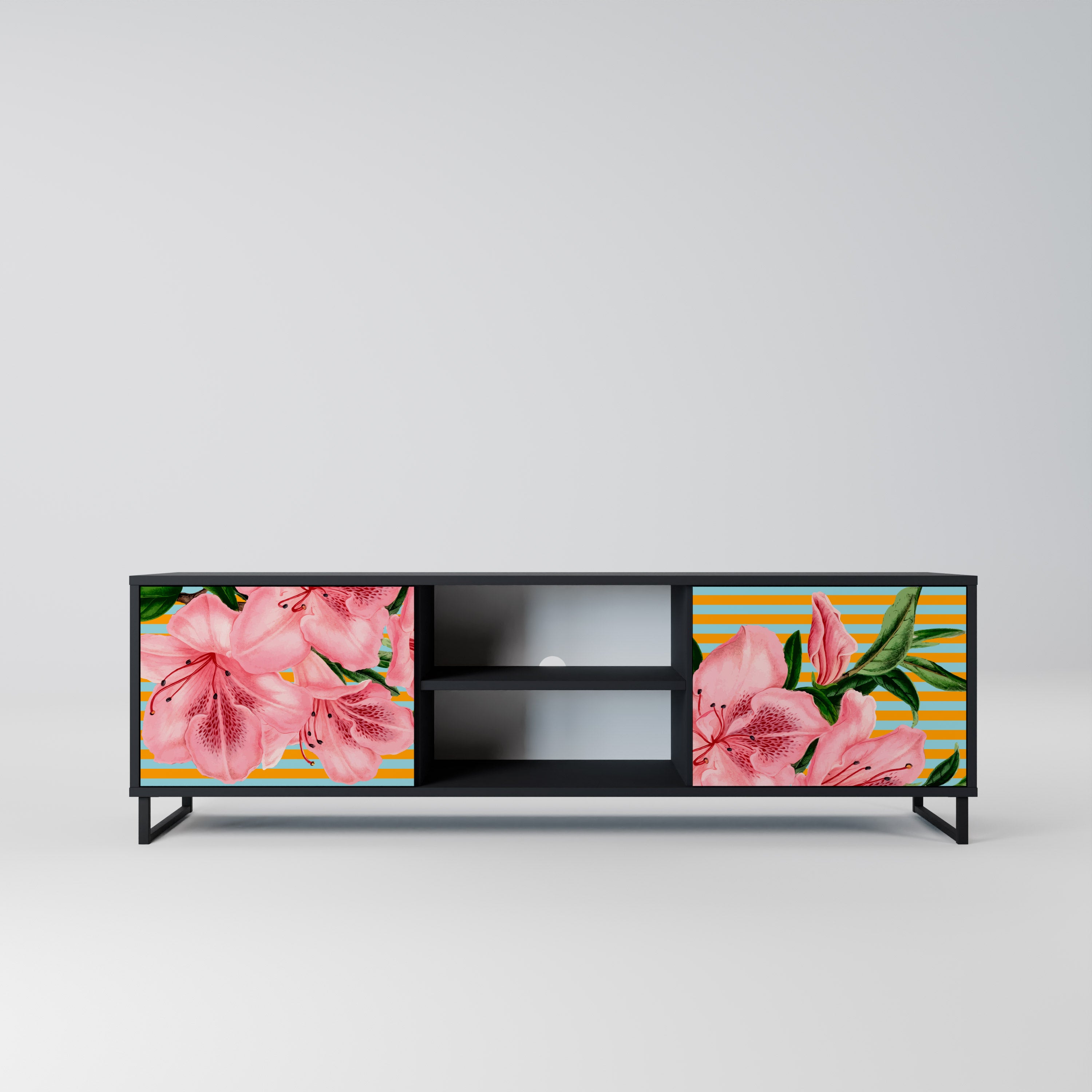 Mueble de TV de 2 puertas FRAGILE BEAUTY con acabado negro