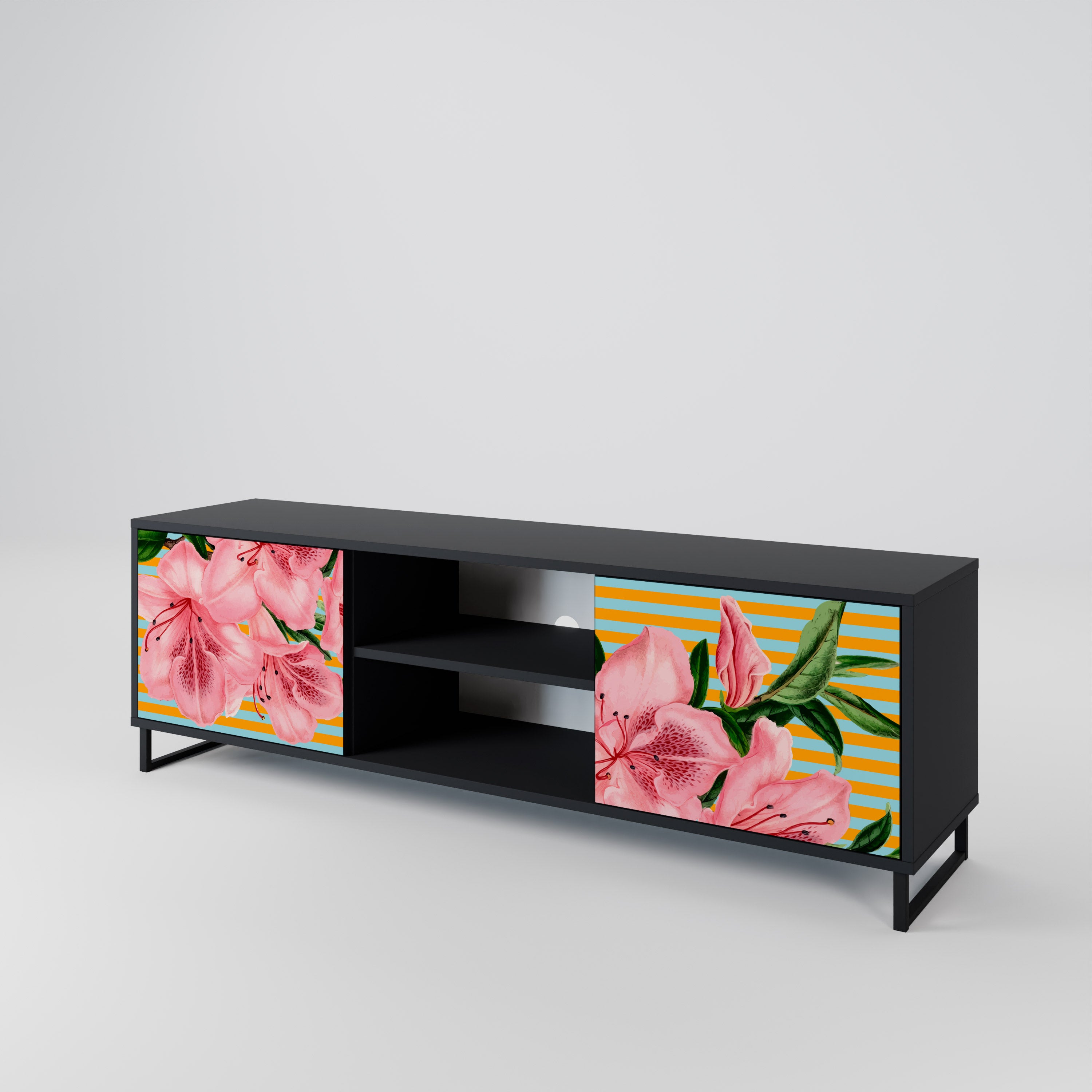 Mueble de TV de 2 puertas FRAGILE BEAUTY con acabado negro