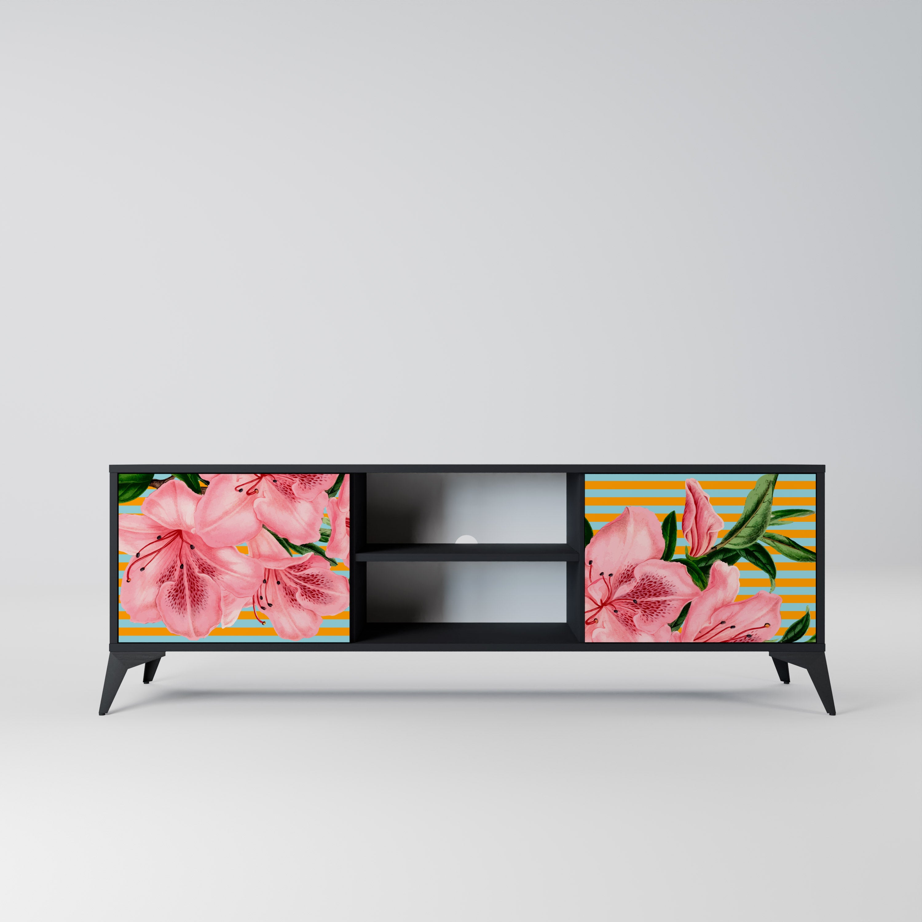 Mueble de TV de 2 puertas FRAGILE BEAUTY con acabado negro