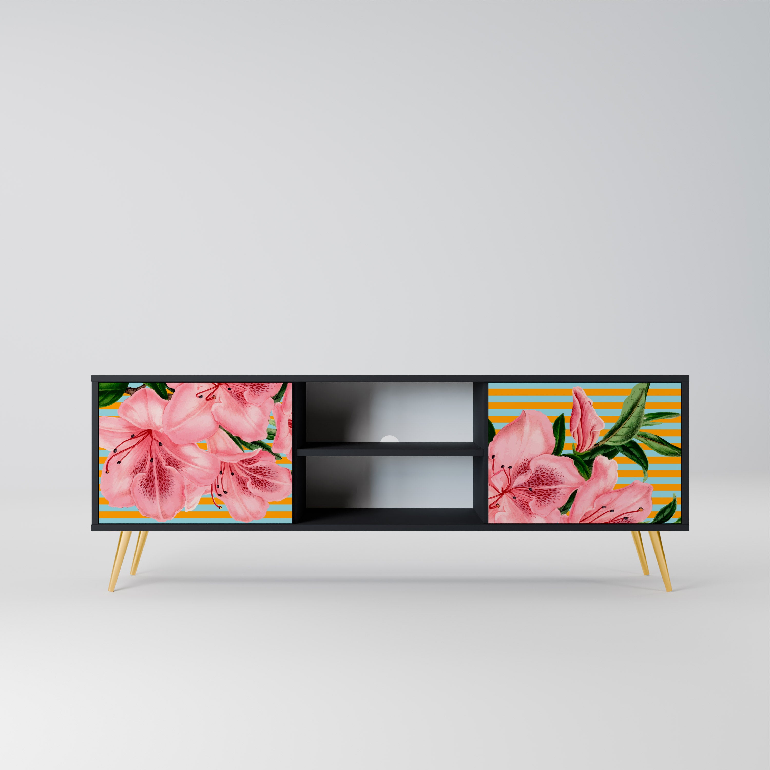 Mueble de TV de 2 puertas FRAGILE BEAUTY con acabado negro
