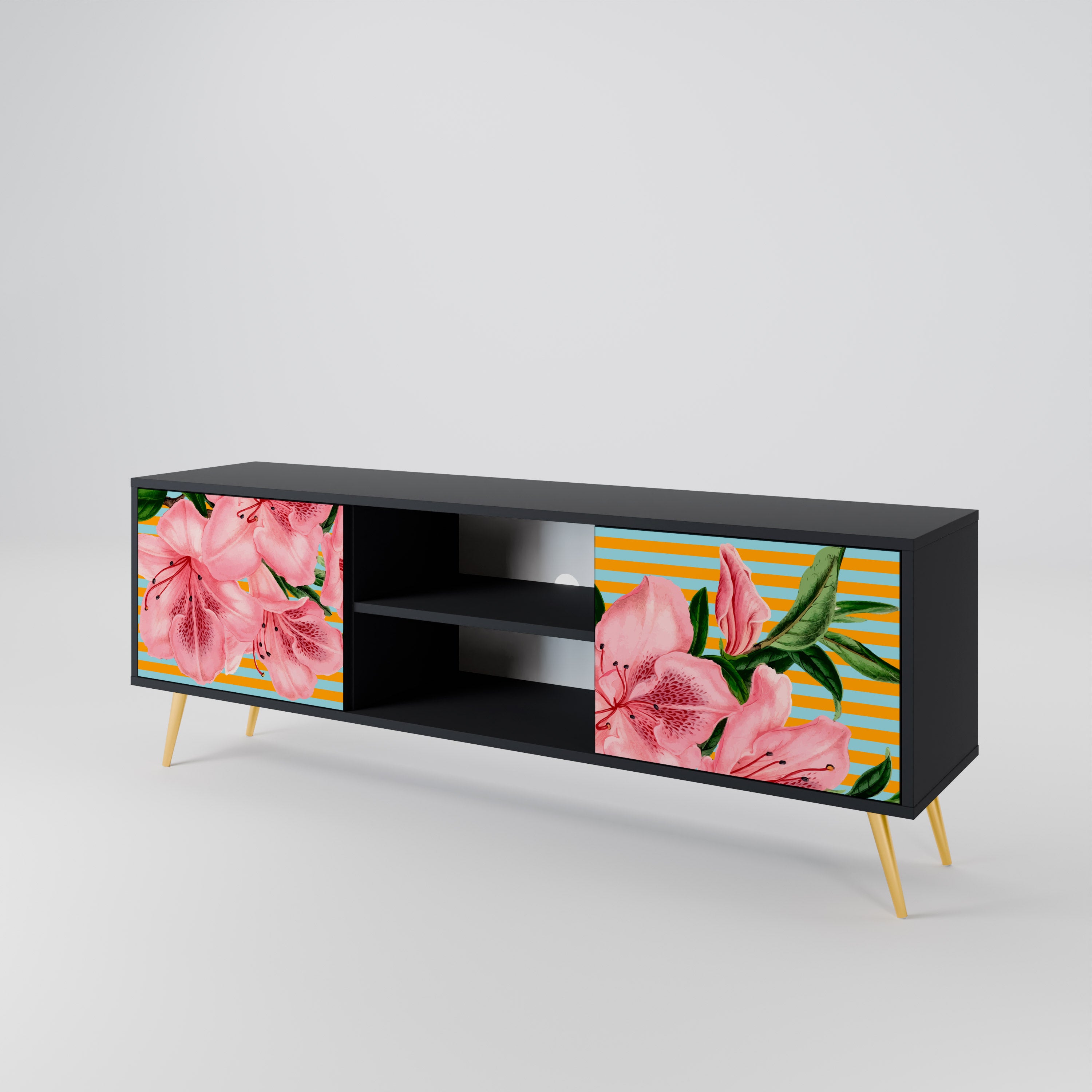 Mueble de TV de 2 puertas FRAGILE BEAUTY con acabado negro
