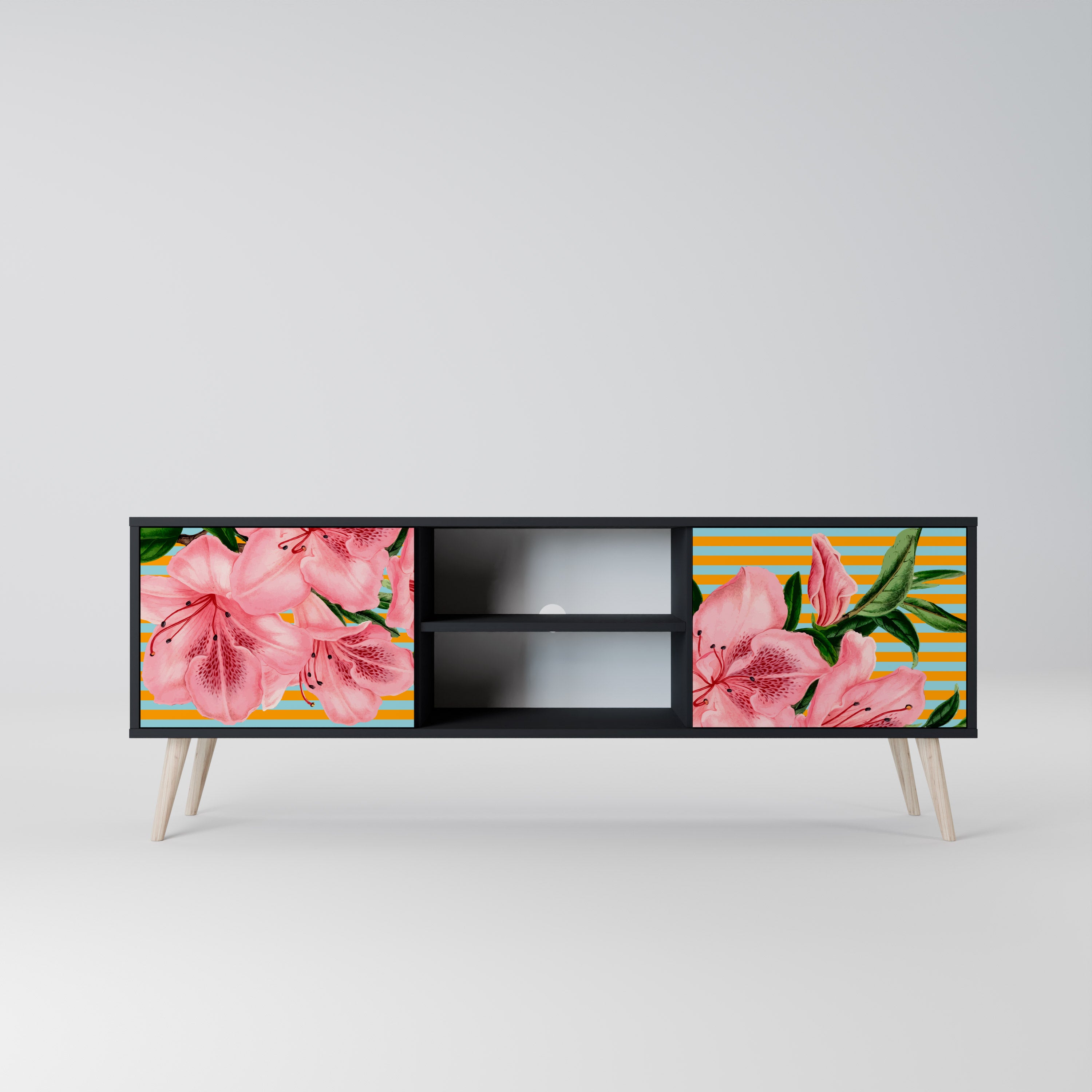 Mueble de TV de 2 puertas FRAGILE BEAUTY con acabado negro